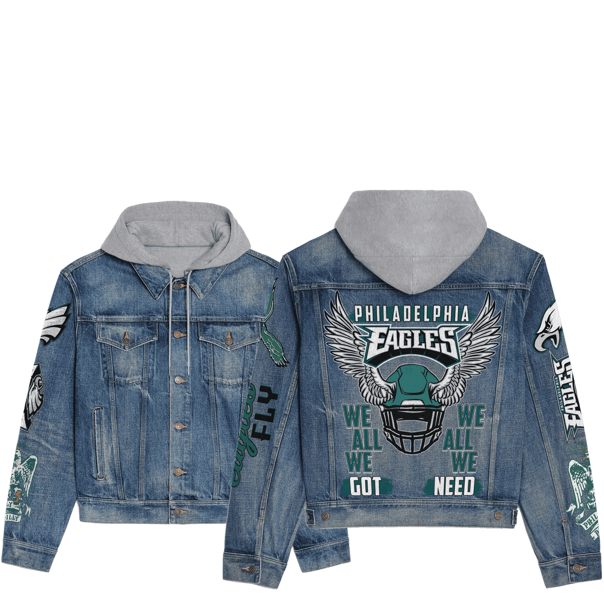 Philadelphia Eagles Premium Hooded Denim Jacket For Men Women Collection Fall And Winter 2025