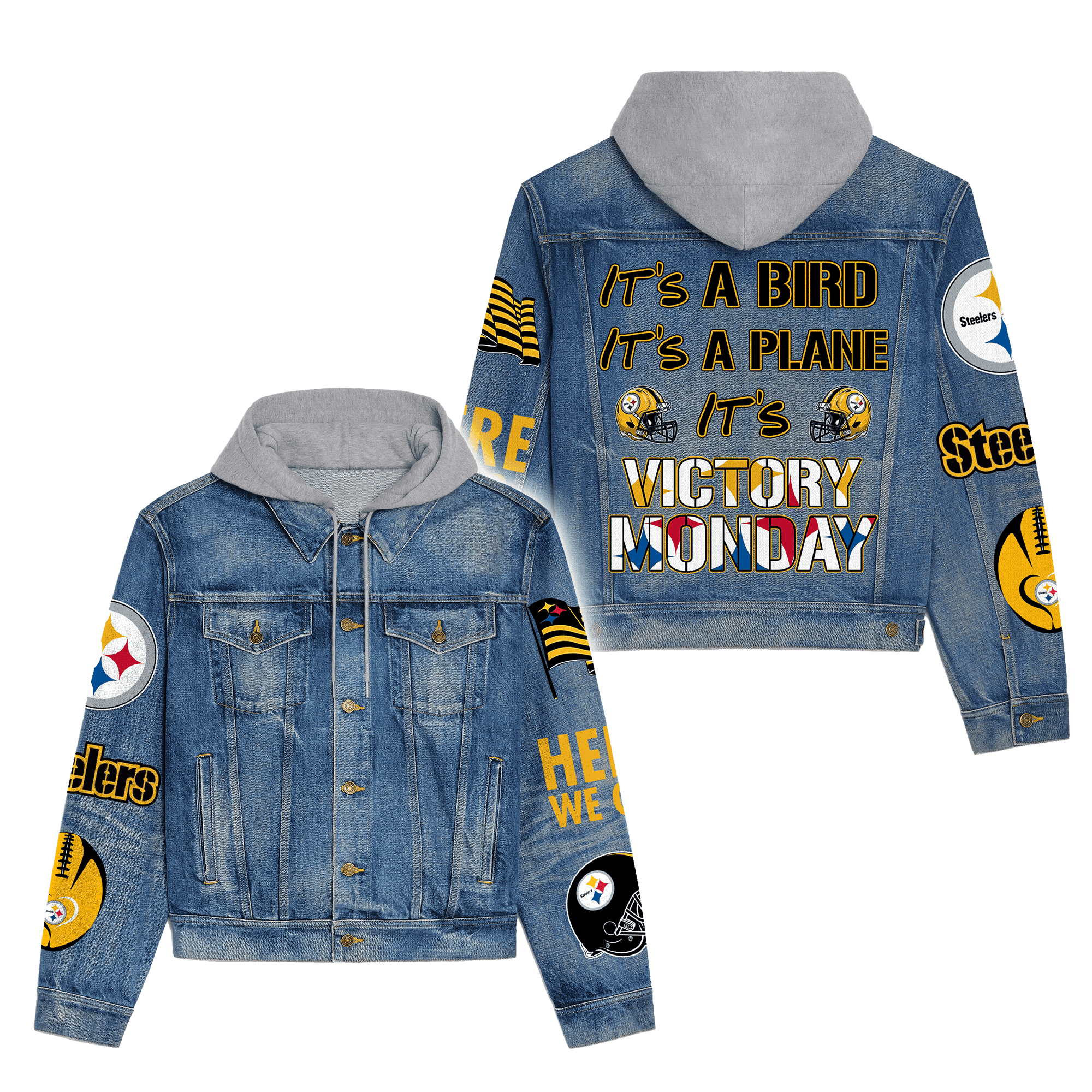 Pittsburgh Steelers Premium Hooded Denim Jacket  For Men Women