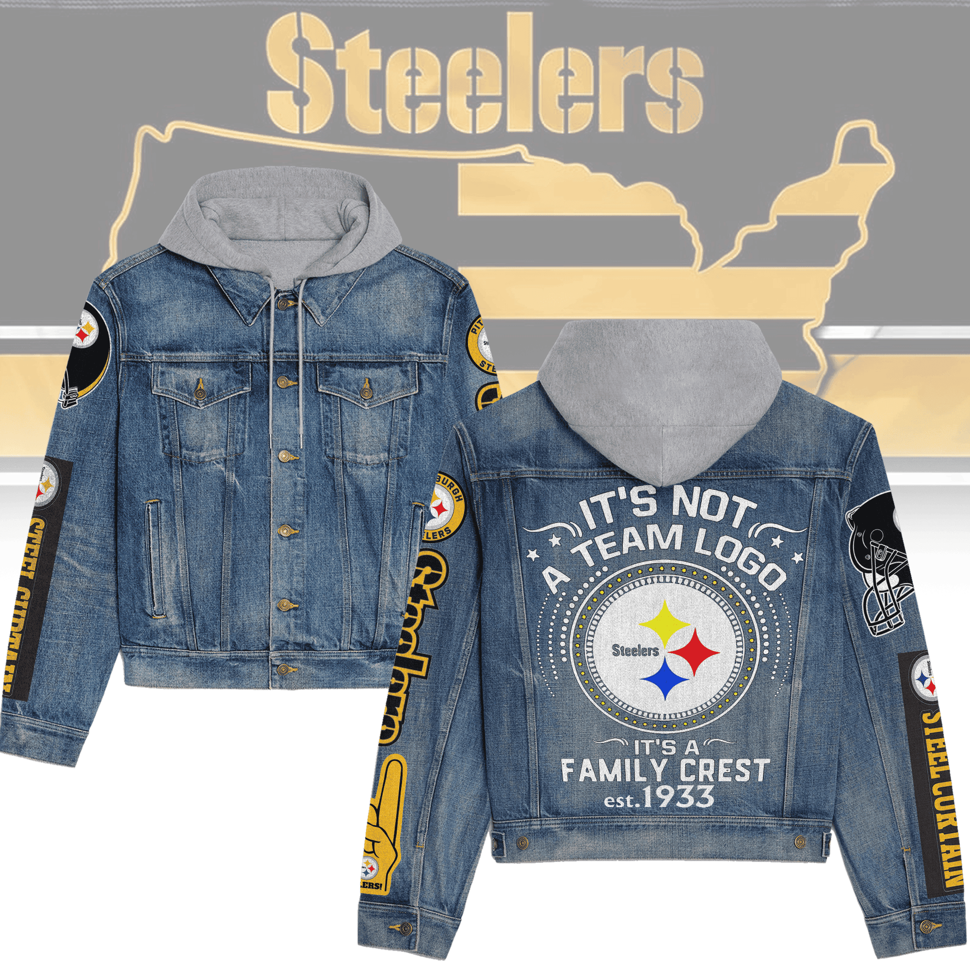 Pittsburgh Steelers Premium Hooded Denim Jacket  For Men