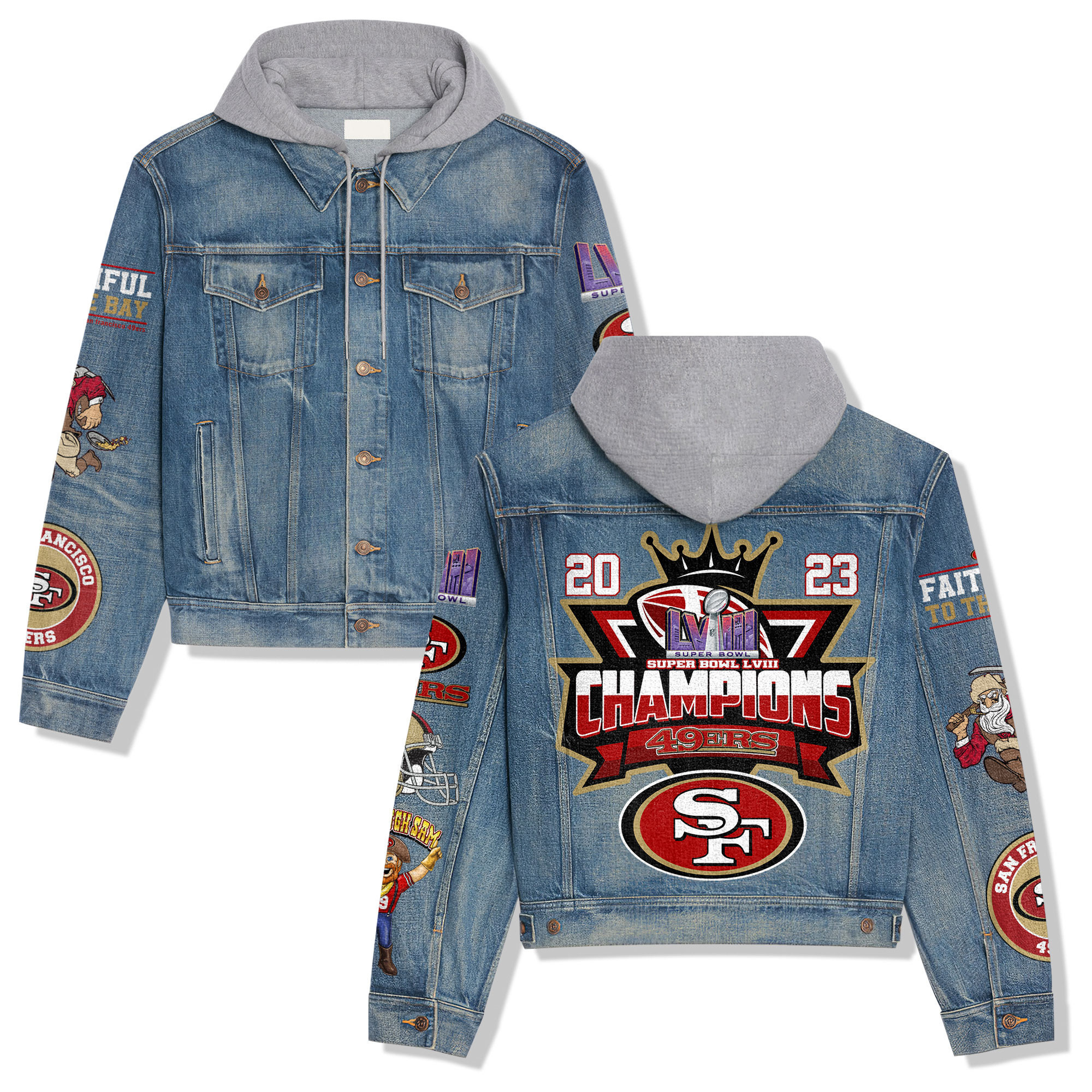 San Francisco 49Ers Premium Hooded Denim Jacket Fall Winter 2025 Jacket For Fans