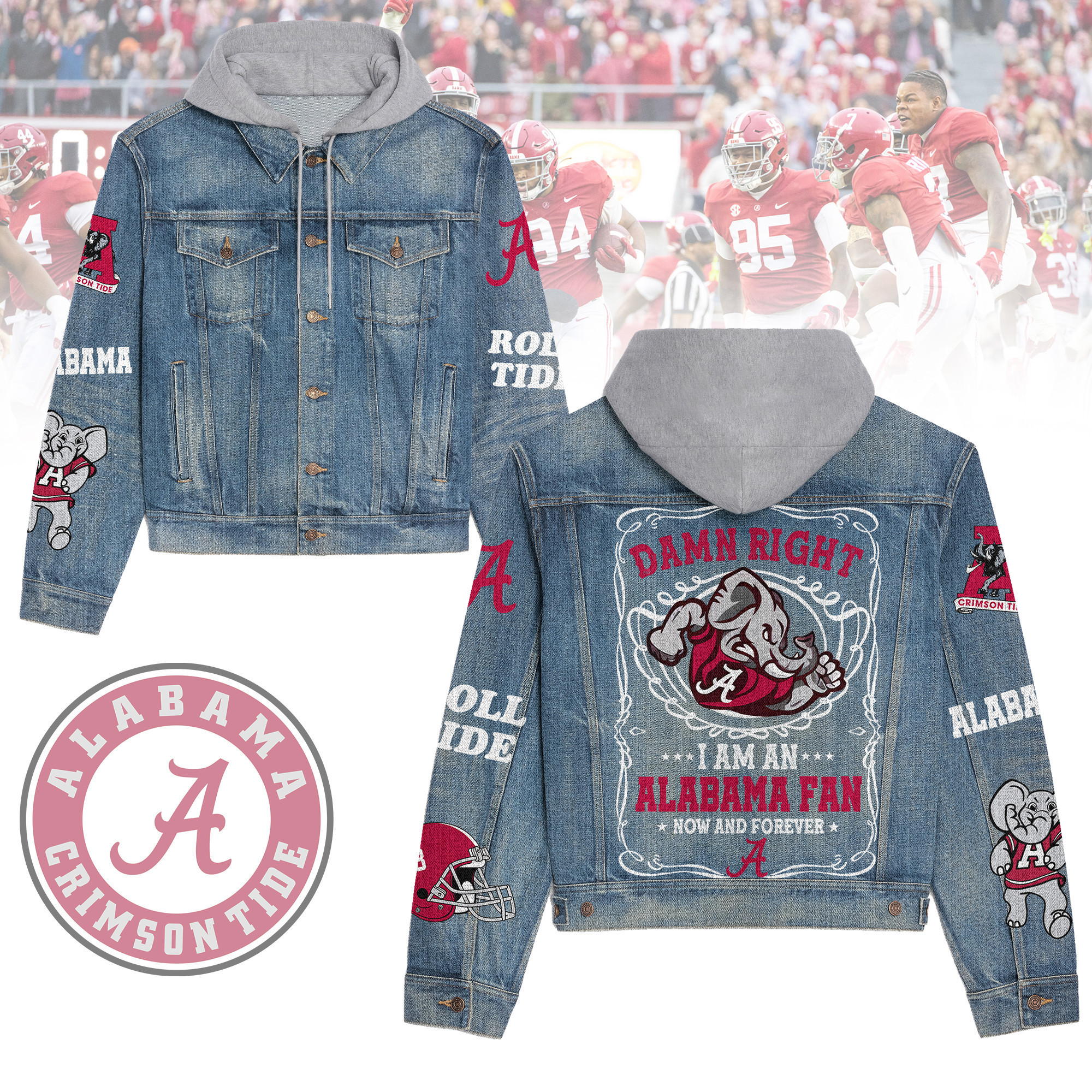 Alabama Crimson Tide Trucker-Style Denim Jacket  Fall Football Season Look
