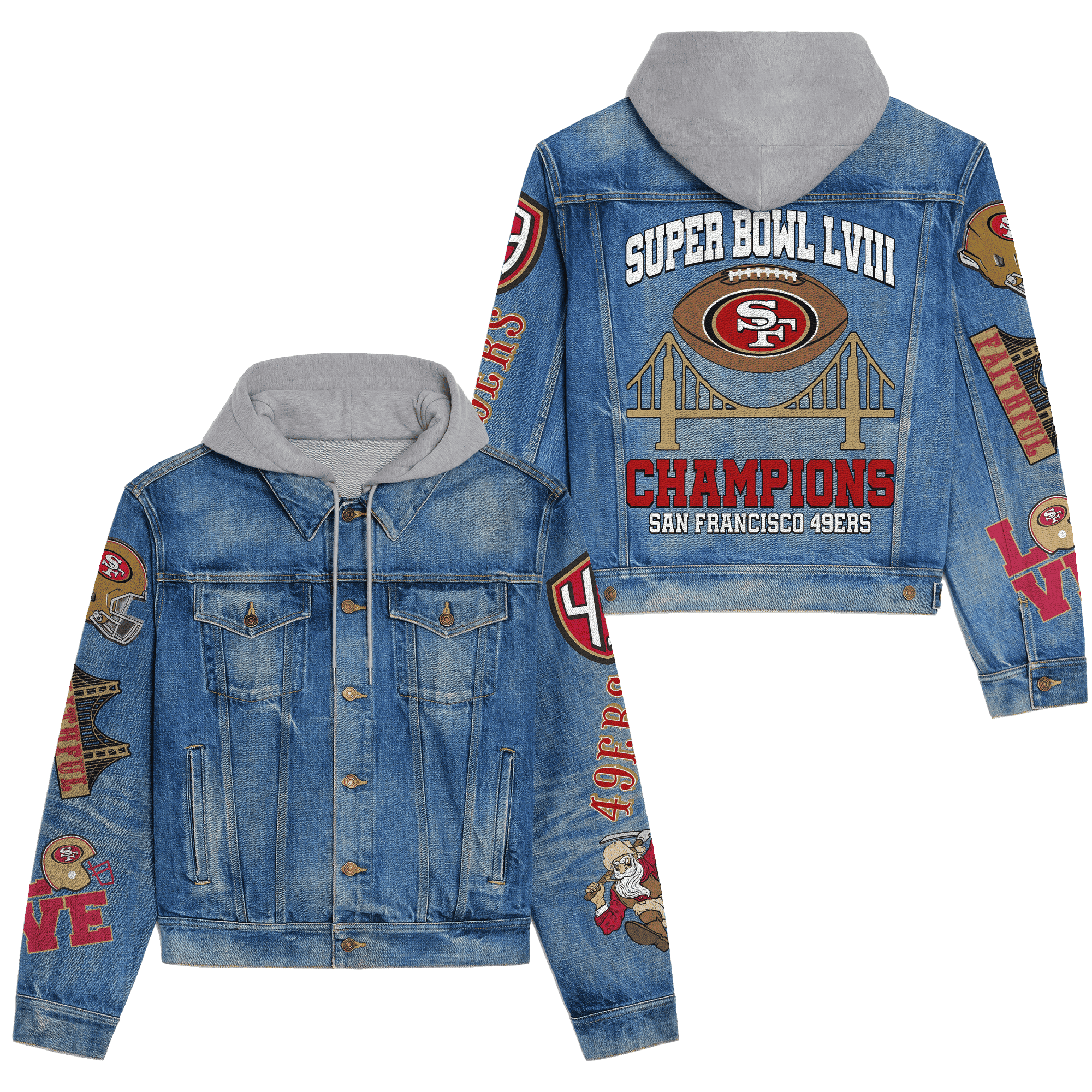 San Francisco 49Ers Hooded Denim Jacket Fall Winter 2025 For Men & Women