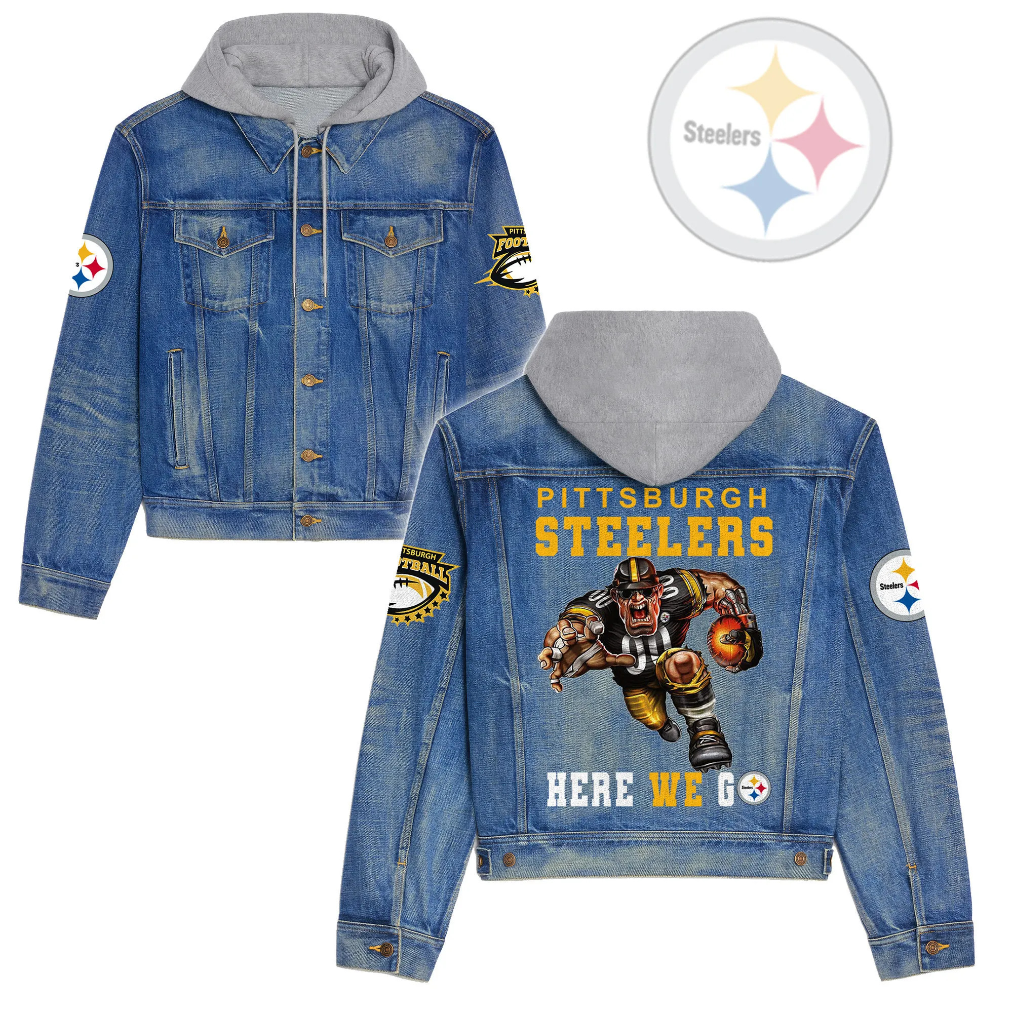 Pittsburgh Steelers Premium Hooded Denim Jacket Fall Winter 2025 Jacket For Men Women
