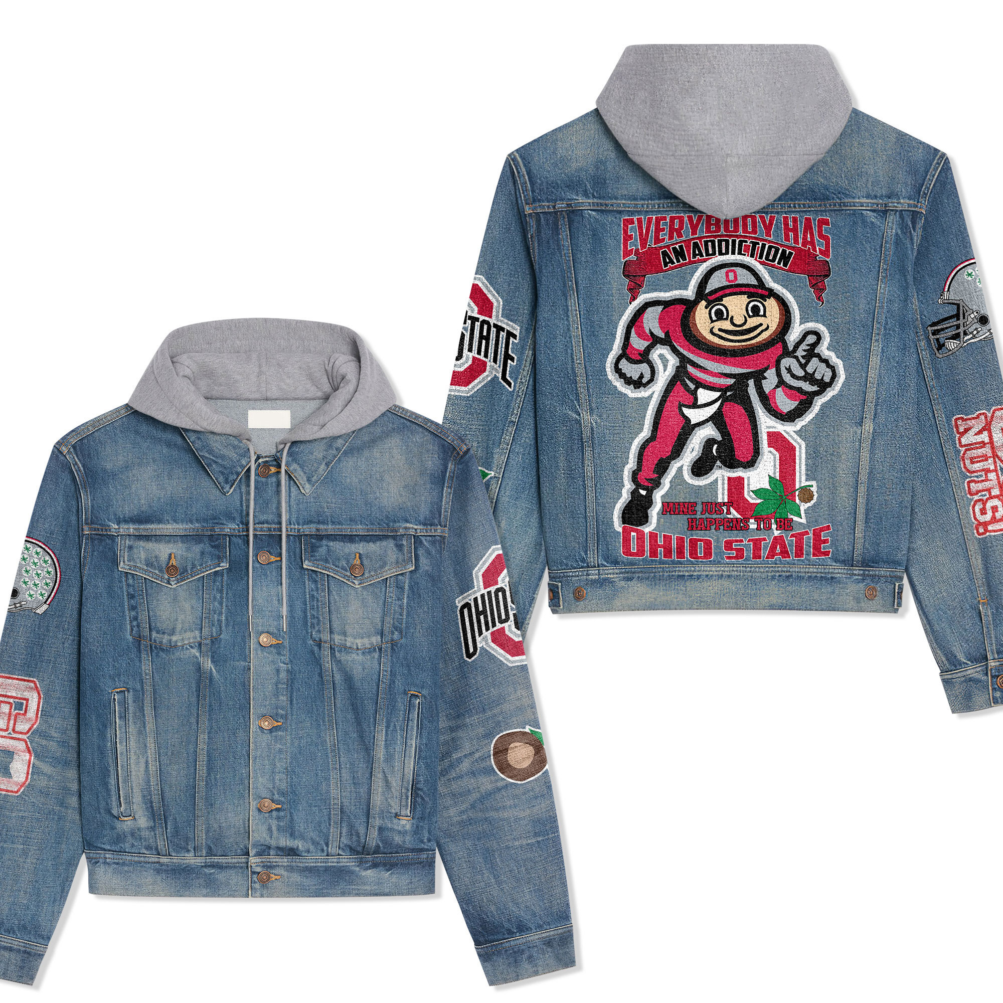 Ohio State Buckeyes Premium Hooded Denim Jacket Fall Winter 2025 Jacket For Men Women