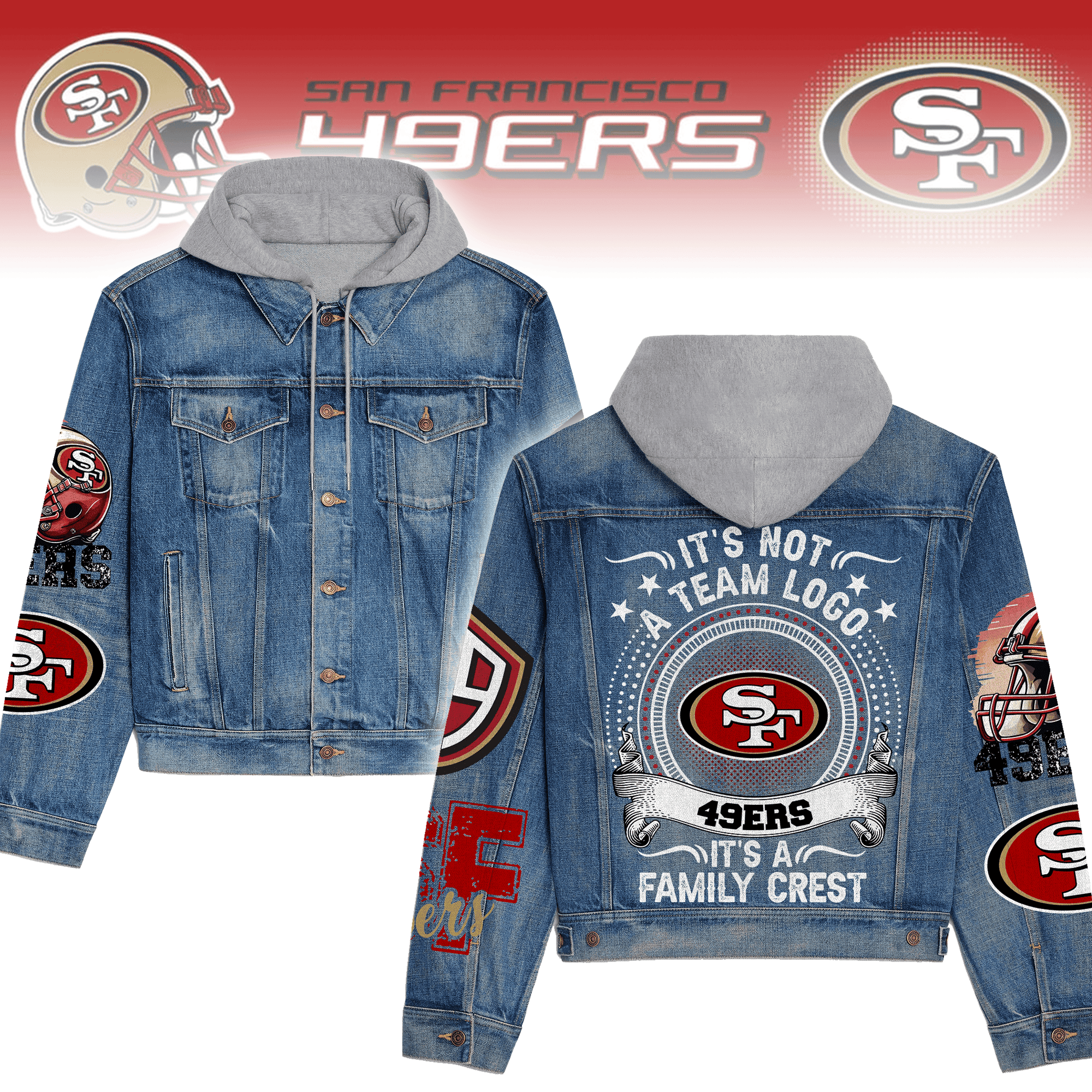 San Francisco 49Ers Premium Casual Fall Hooded Denim Jackets For Men Women