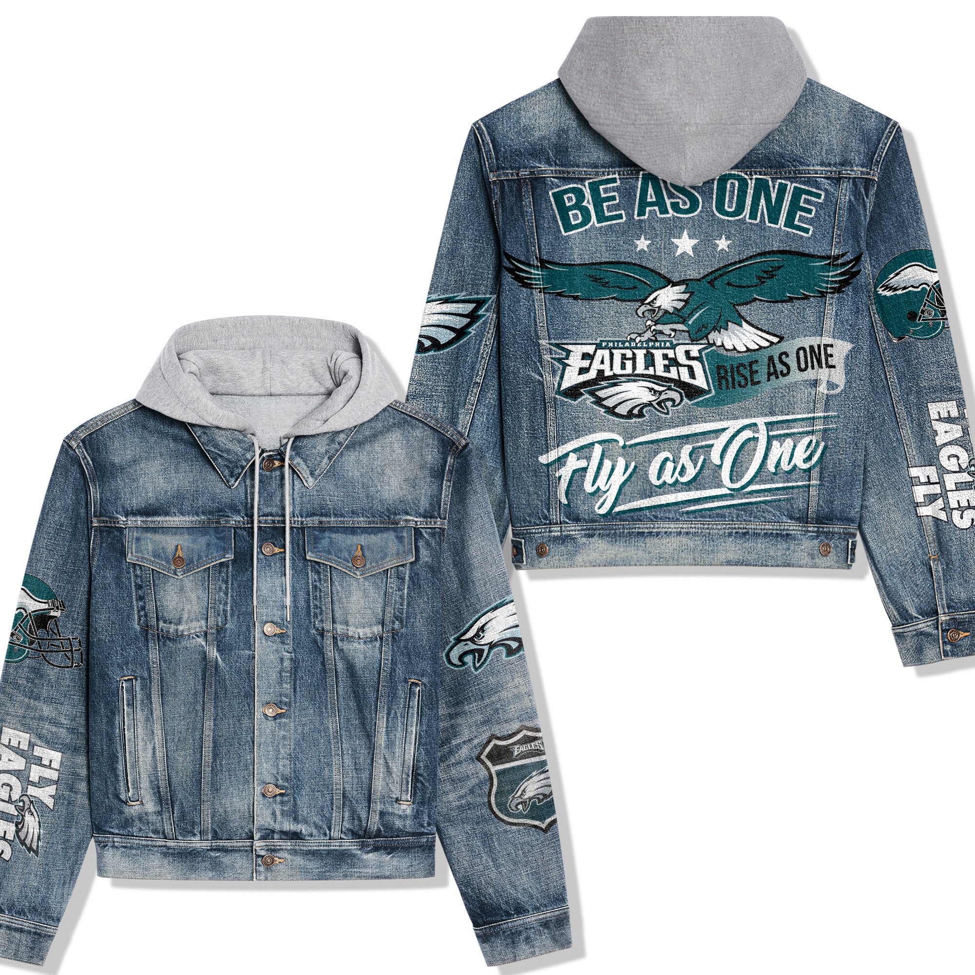 Philadelphia Eagles Hooded Denim Jacket Fall Winter 2025 Edition For Men & Women