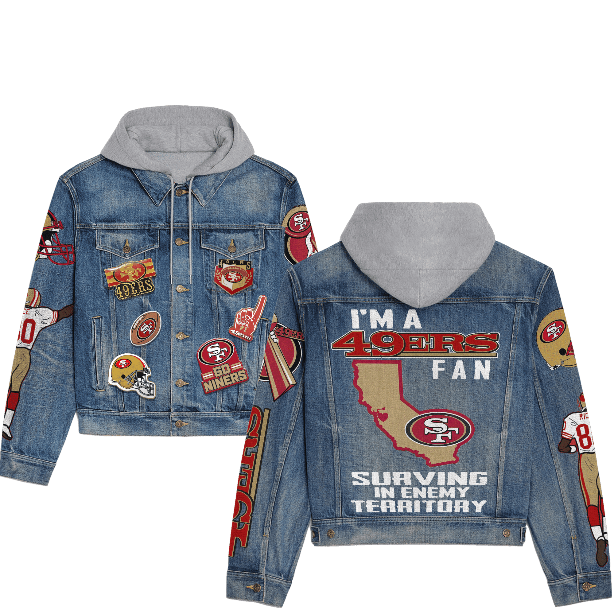 San Francisco 49Ers Premium Hooded Denim Jacket Stylish Denim Jacket For Cold Days