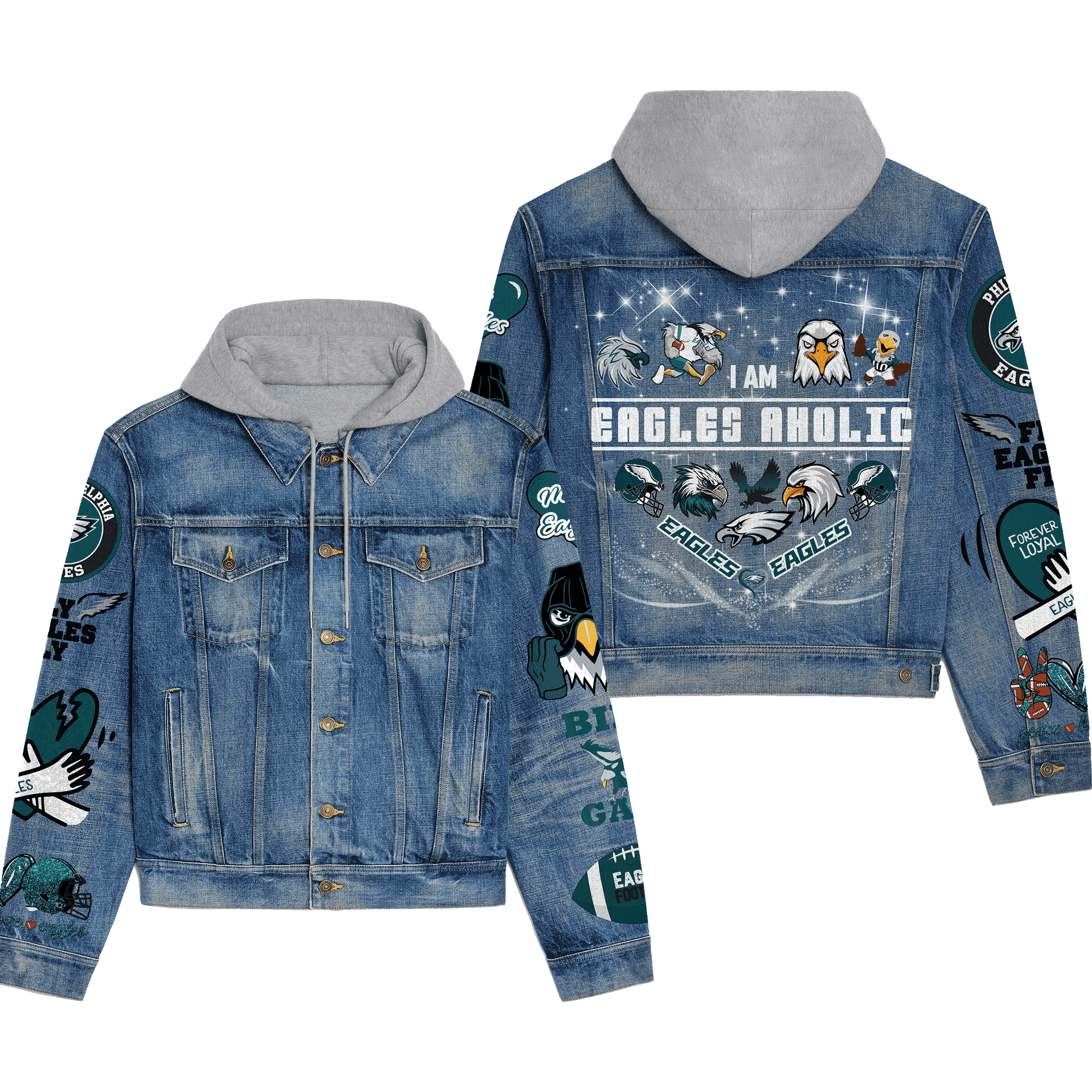 Philadelphia Eagles Premium Hooded Denim Jacket Best Denim Jacket For Layering
