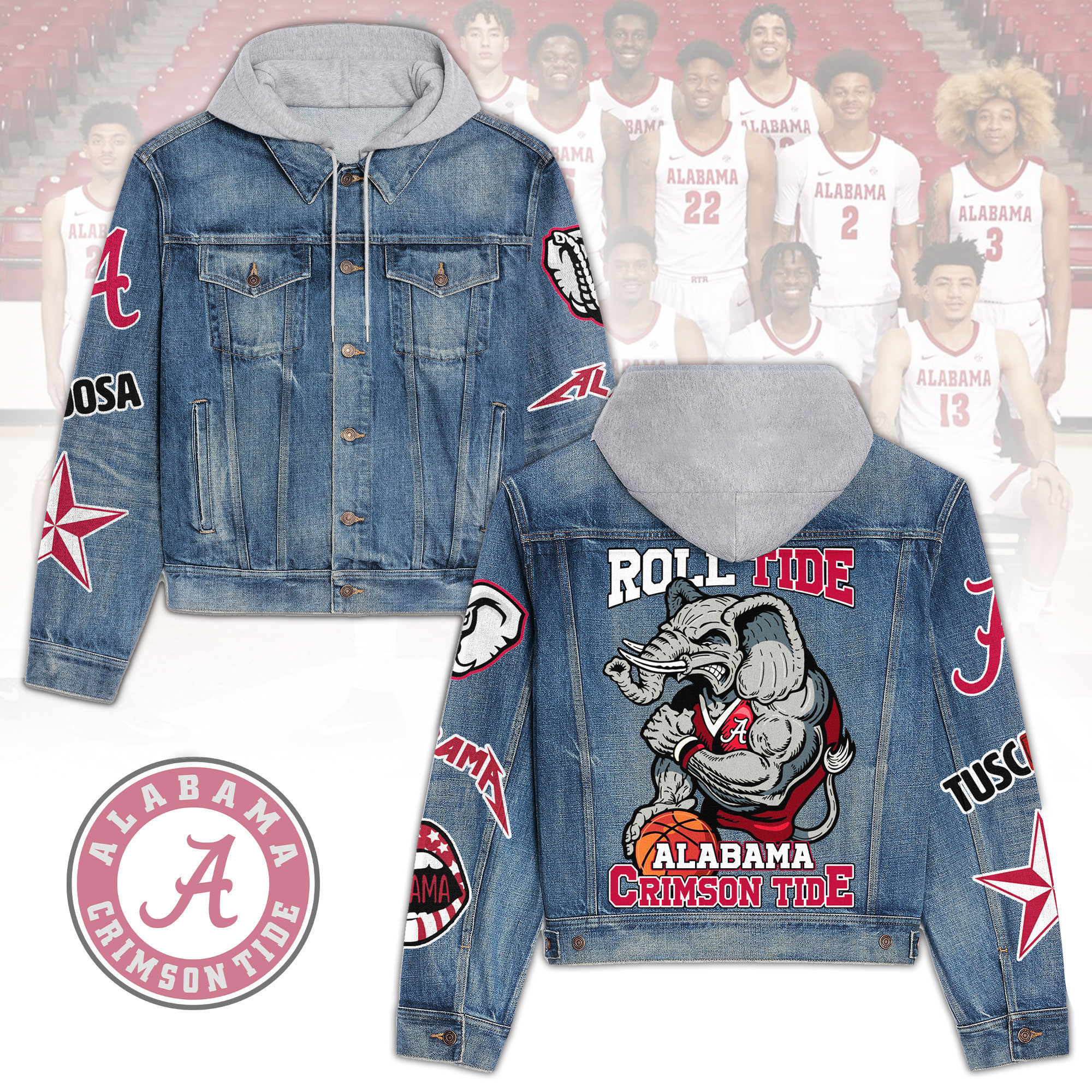 Alabama Crimson Tide Hooded Denim Jacket For Men & Women