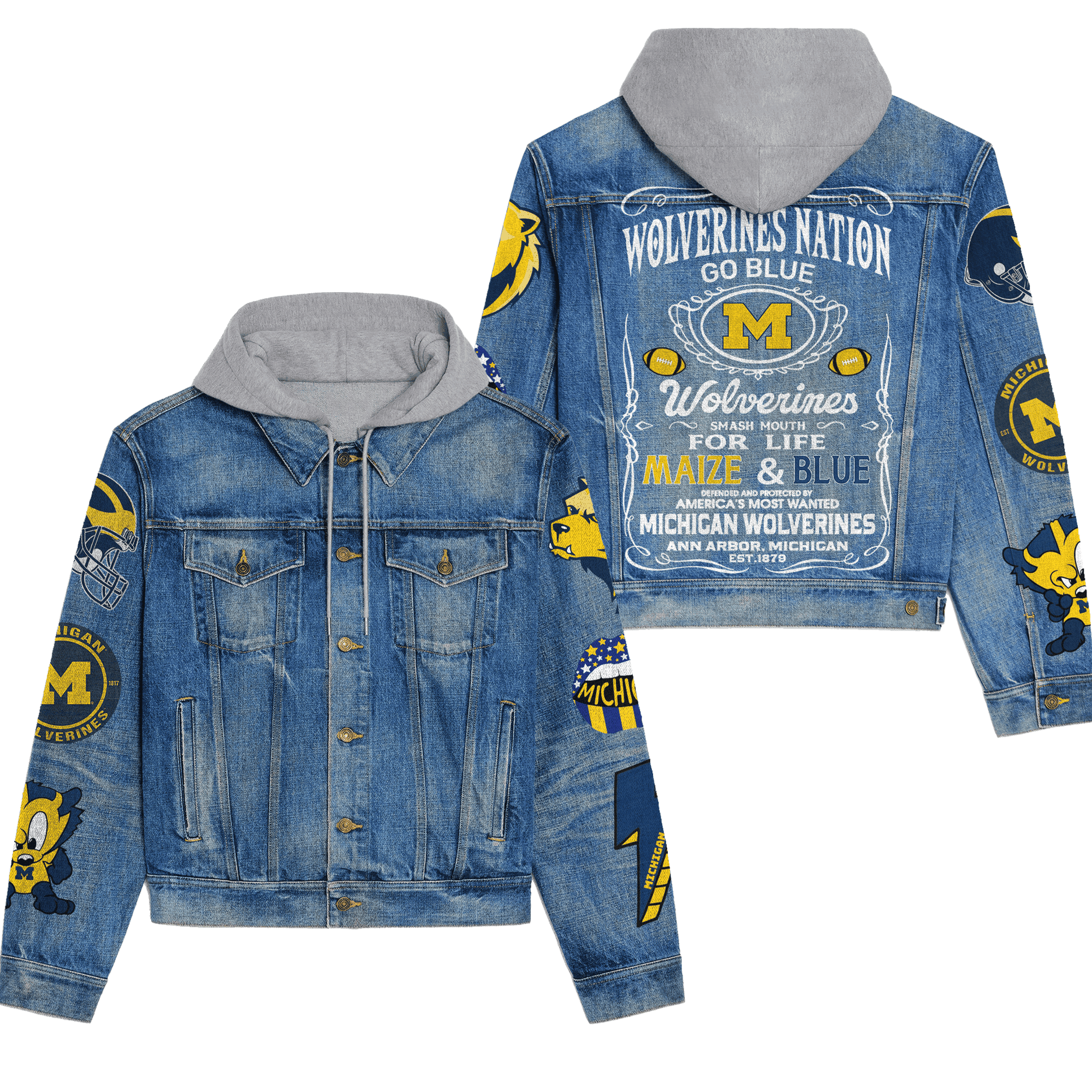 Michigan Wolverines Premium Fall Fashion Denim Jackets For Men Women