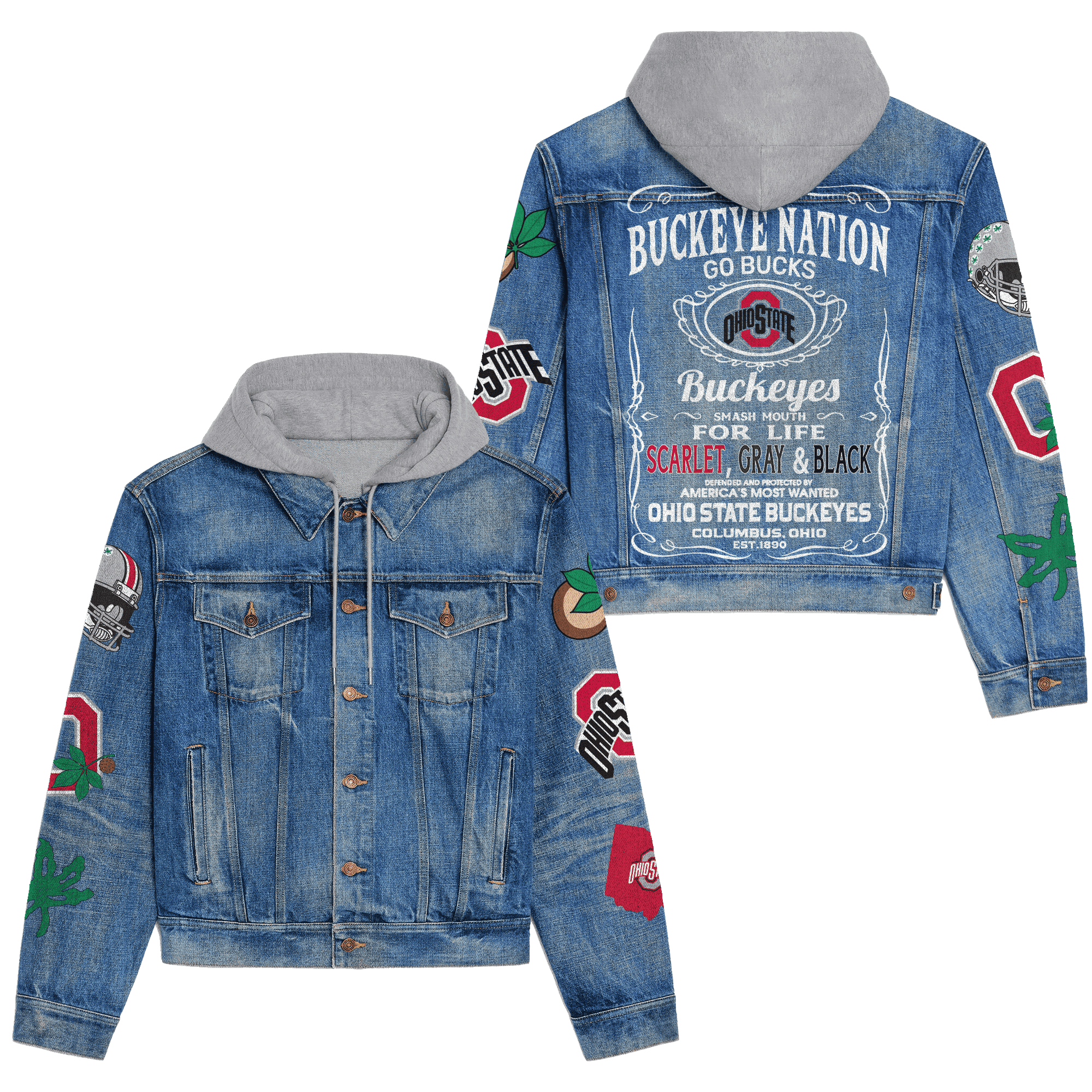 Ohio State Buckeyes Premium Hooded Denim Jacket Best Denim Jacket For Layering
