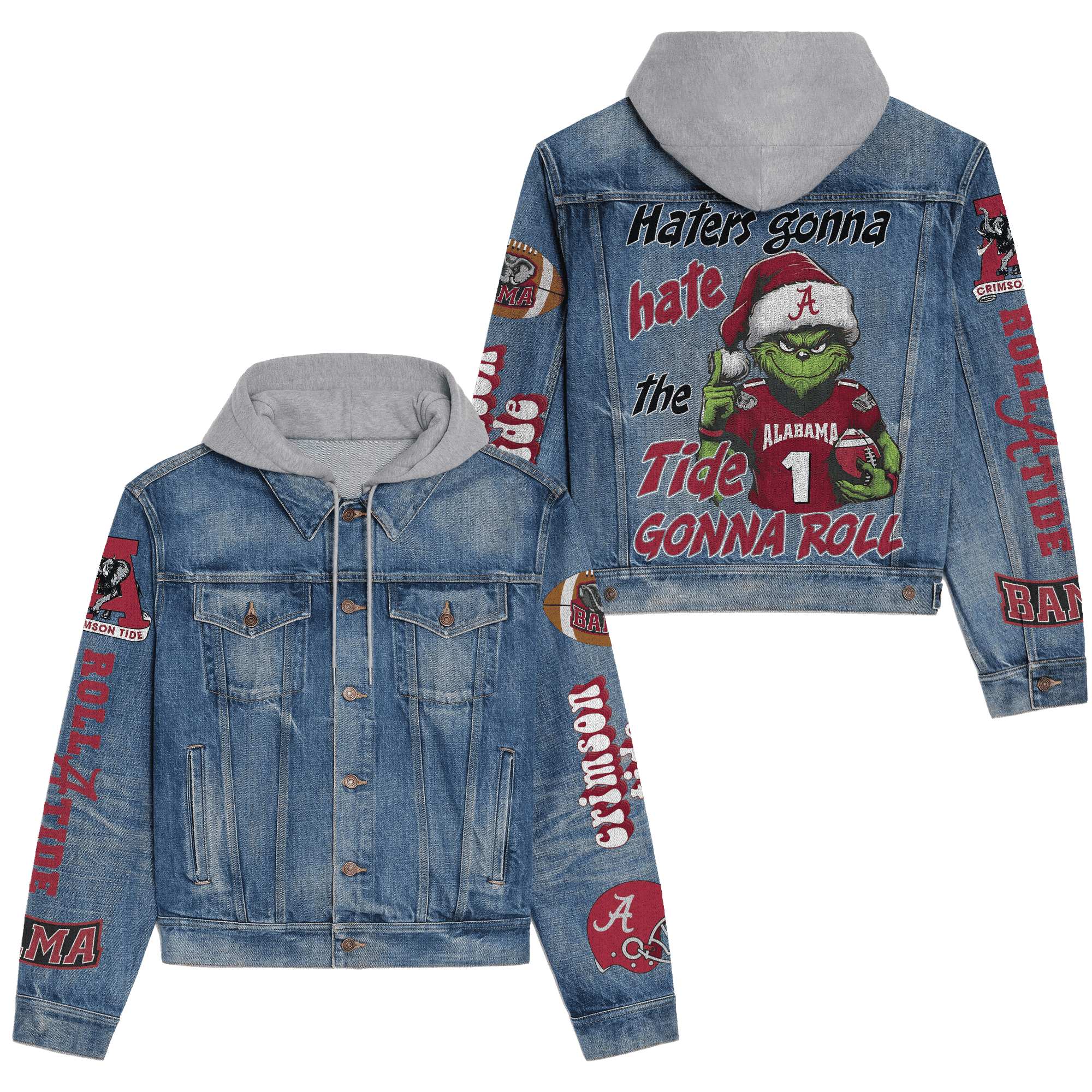 Alabama Crimson Tide Oversized Hooded Denim Jacket  Vintage Fall Look
