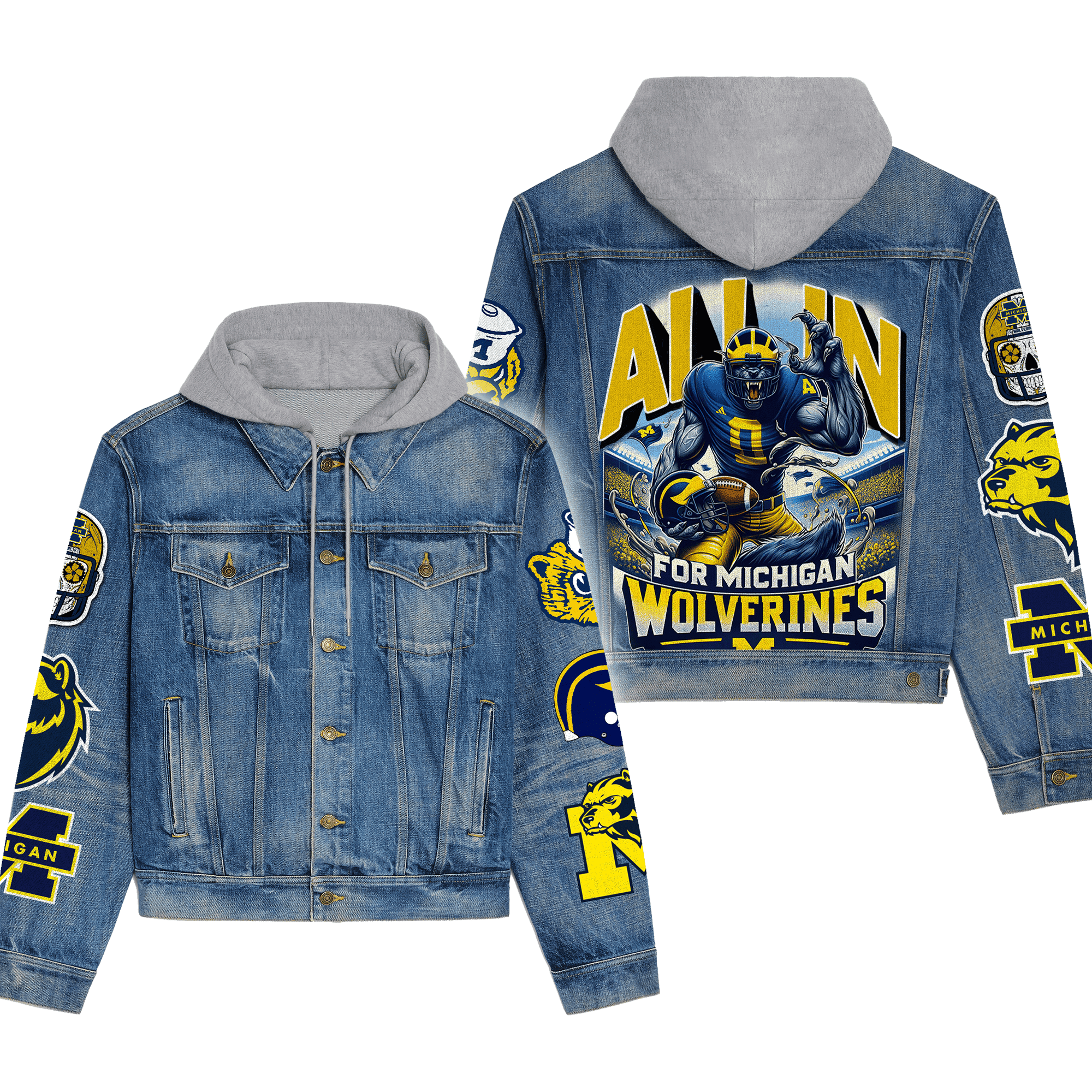 Michigan Wolverinespremium Hooded Denim Jacket