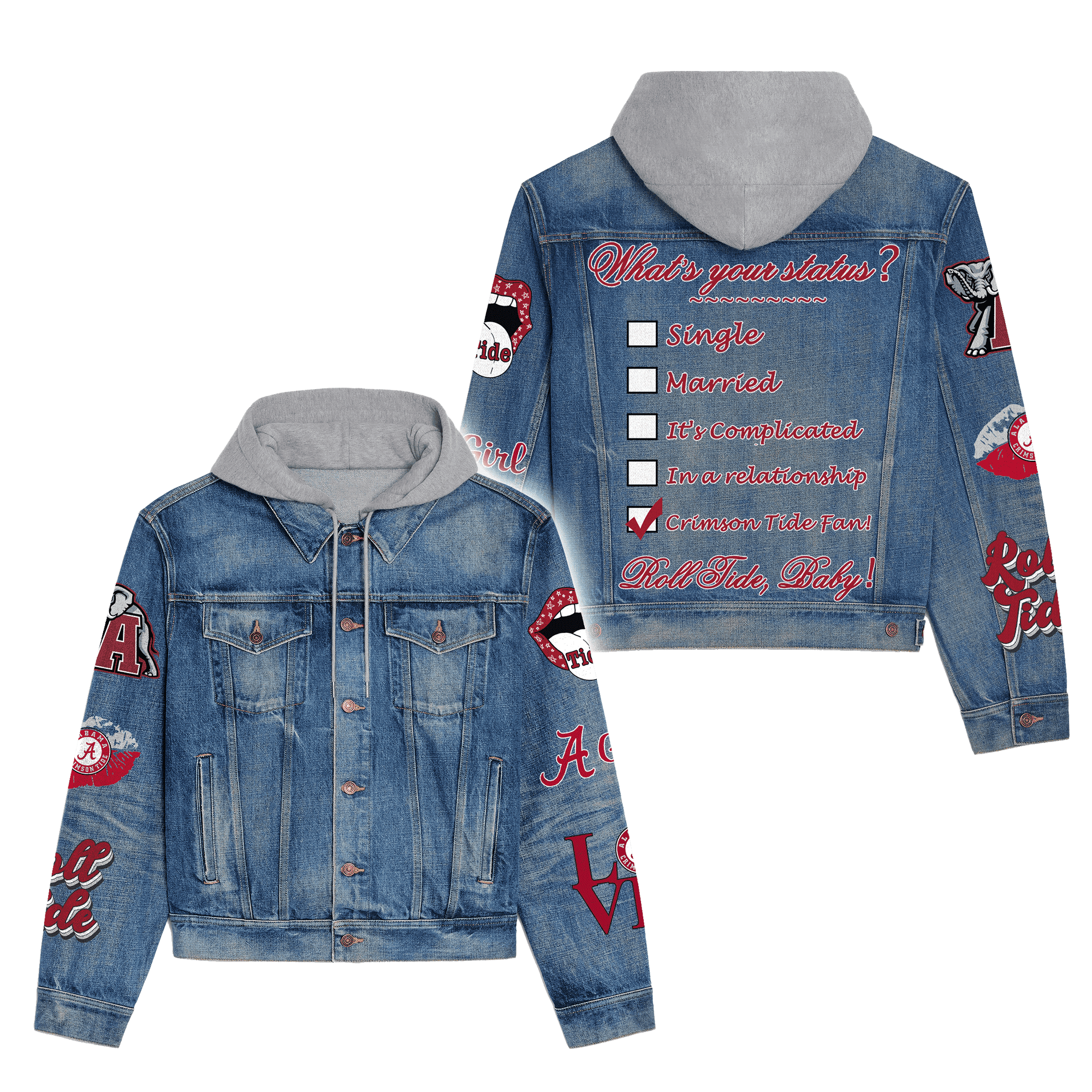 Alabama Crimson Tide Premium Hooded Denim Jacket  Game Day Style 2025