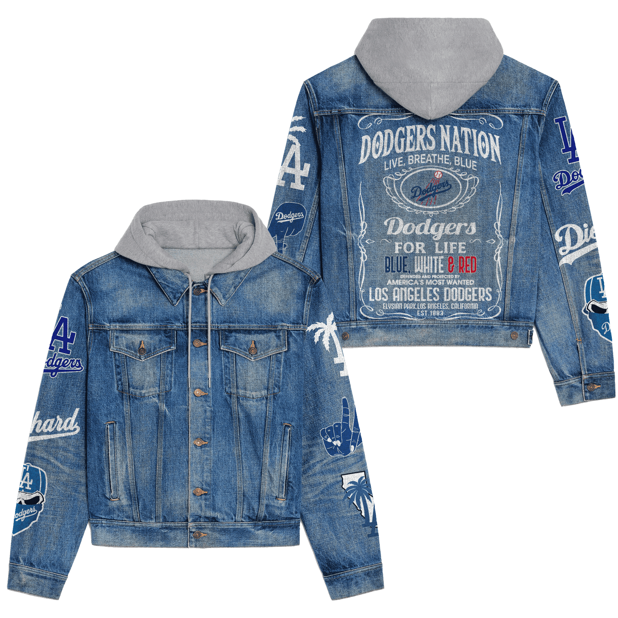 Los Angeles Dodgers Premium Hooded Denim Jacket Fall Winter 2025 Jacket For Men Women