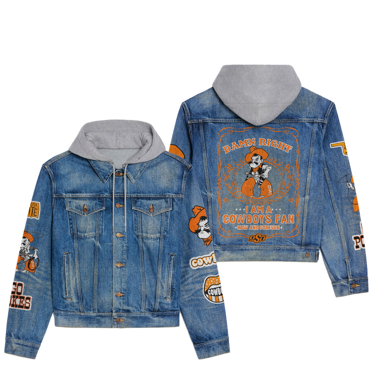 Okhoma State Cowboys Premium Hooded Denim Jacket