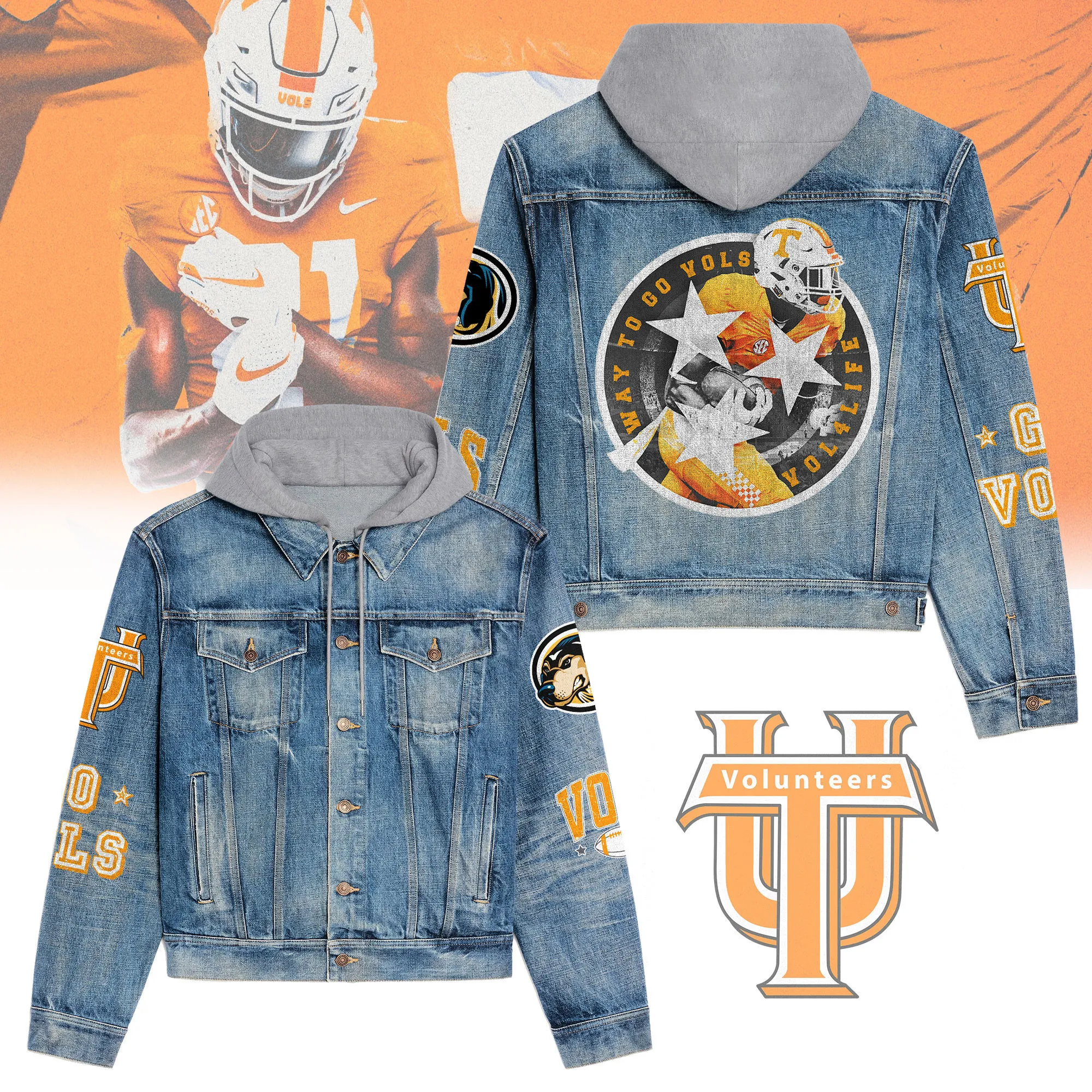 Tennessee Volunteer Premium Casual Fall Hooded Denim Jackets For Men Women