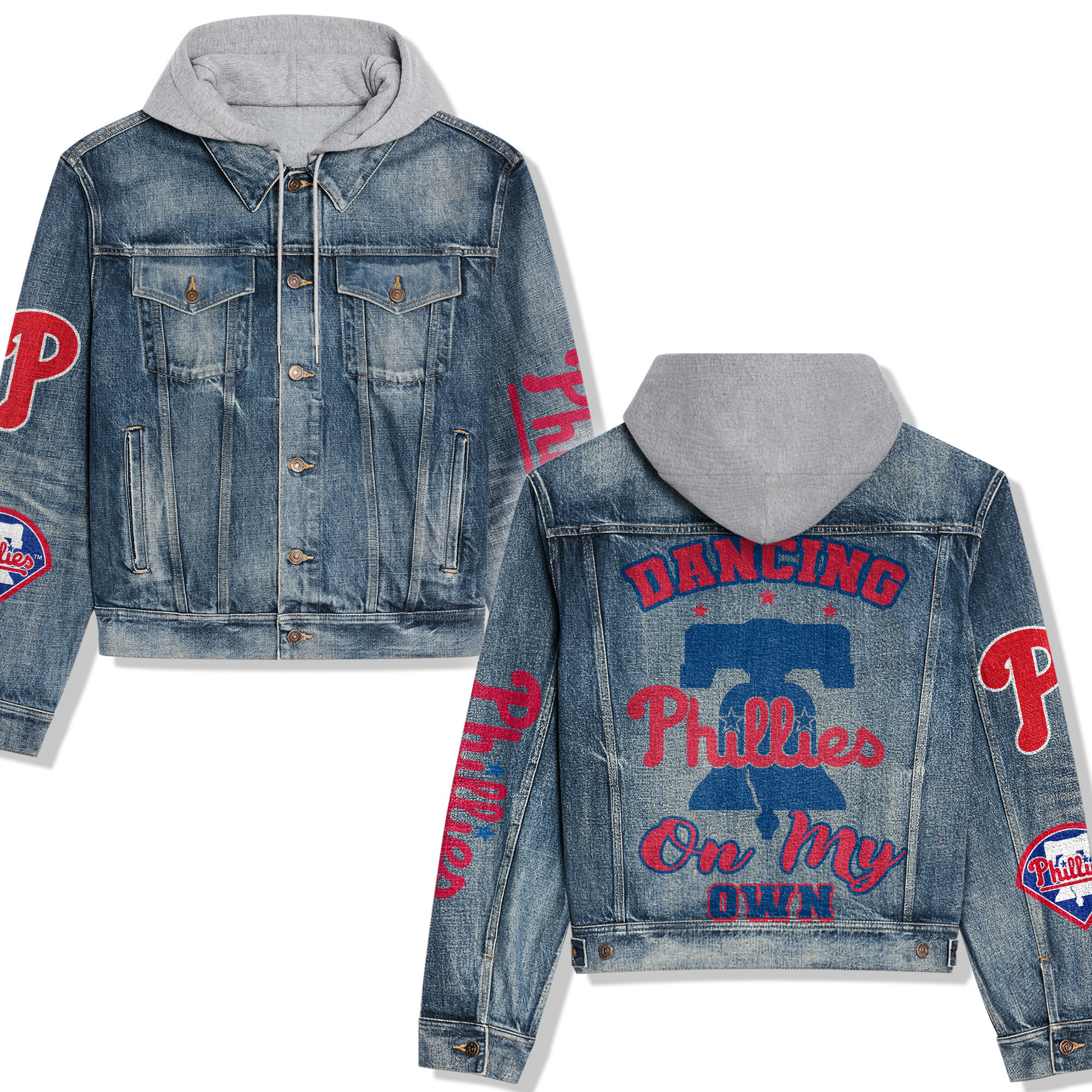 Phidelphia Phillies Premium Hooded Denim Jacket Trendy Fall Denim Outerwear