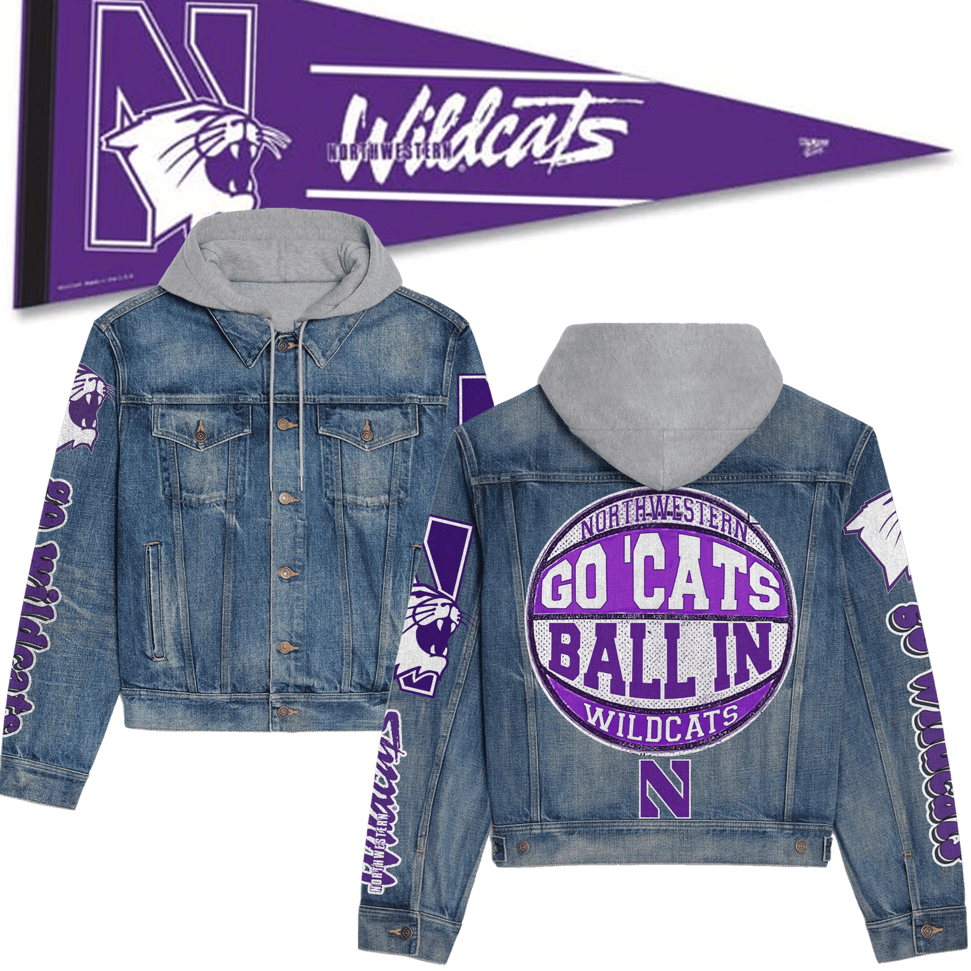 Northwestern Wildcats Premium Hooded Denim Jacket