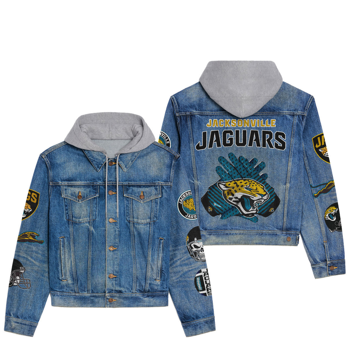 Jacksonville Jaguars Premium Casual Fall Hooded Denim Jackets For Men Women