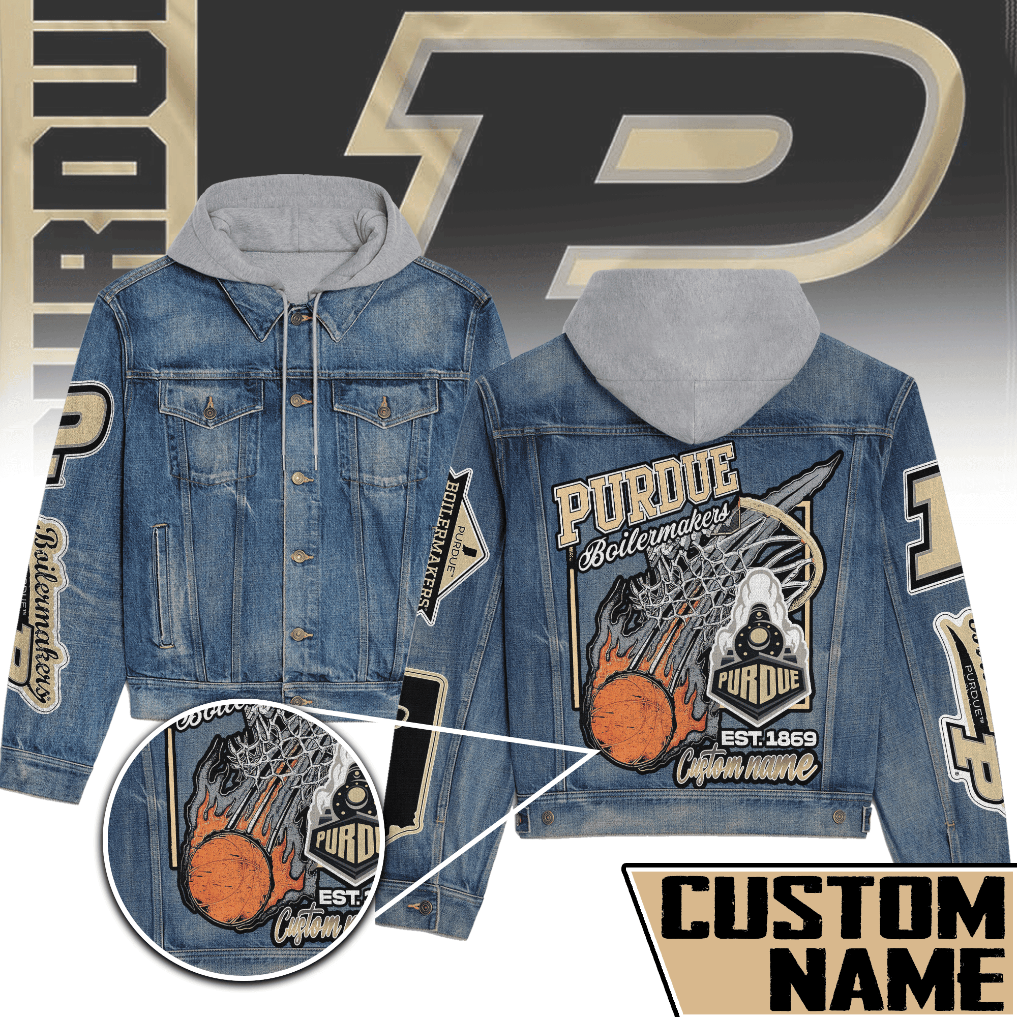 Purdue Boilermakers Premium Hooded Denim Jacket
