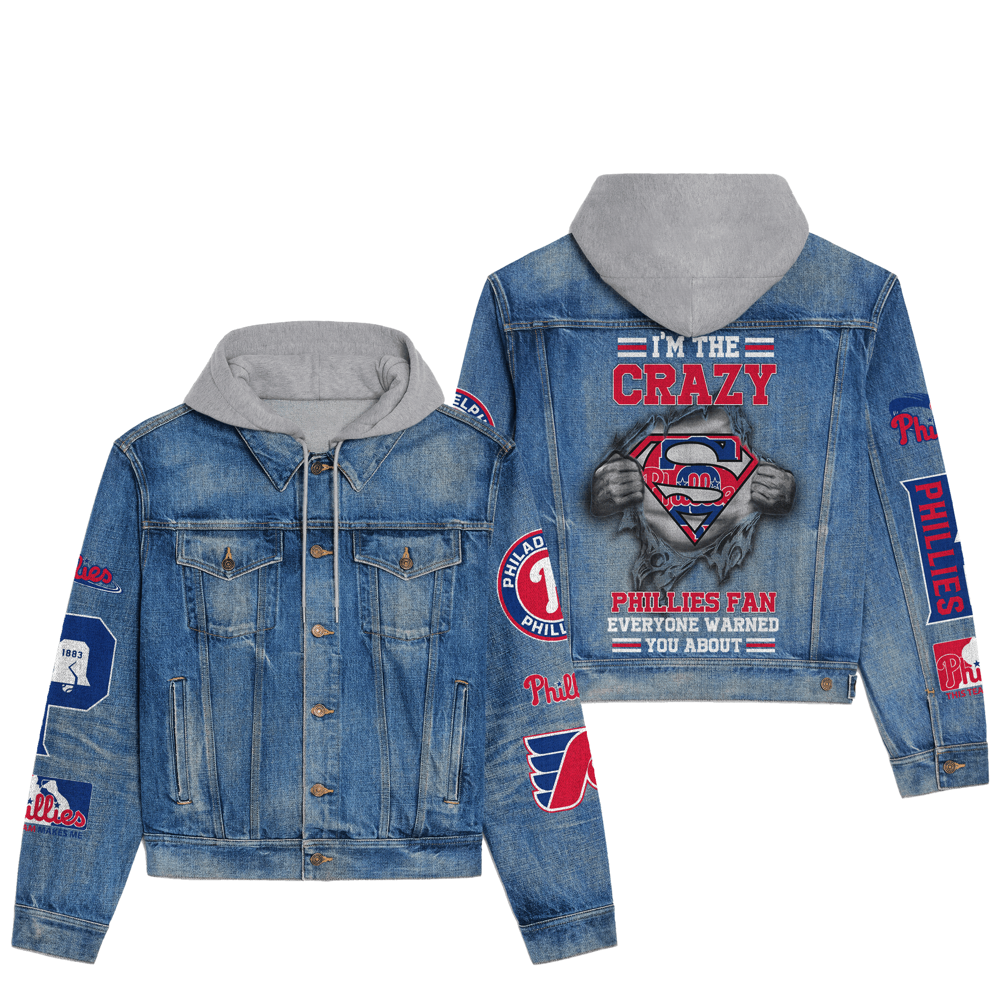 Phidelphia Phillies Premium Hooded Denim Jacket  Stylish Jackets For Cold Weather