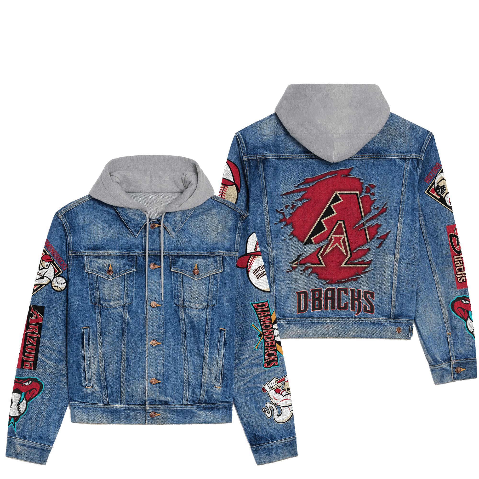Arizona Diamondbacks Premium Casual Fall Hooded Denim Jackets For Men Women