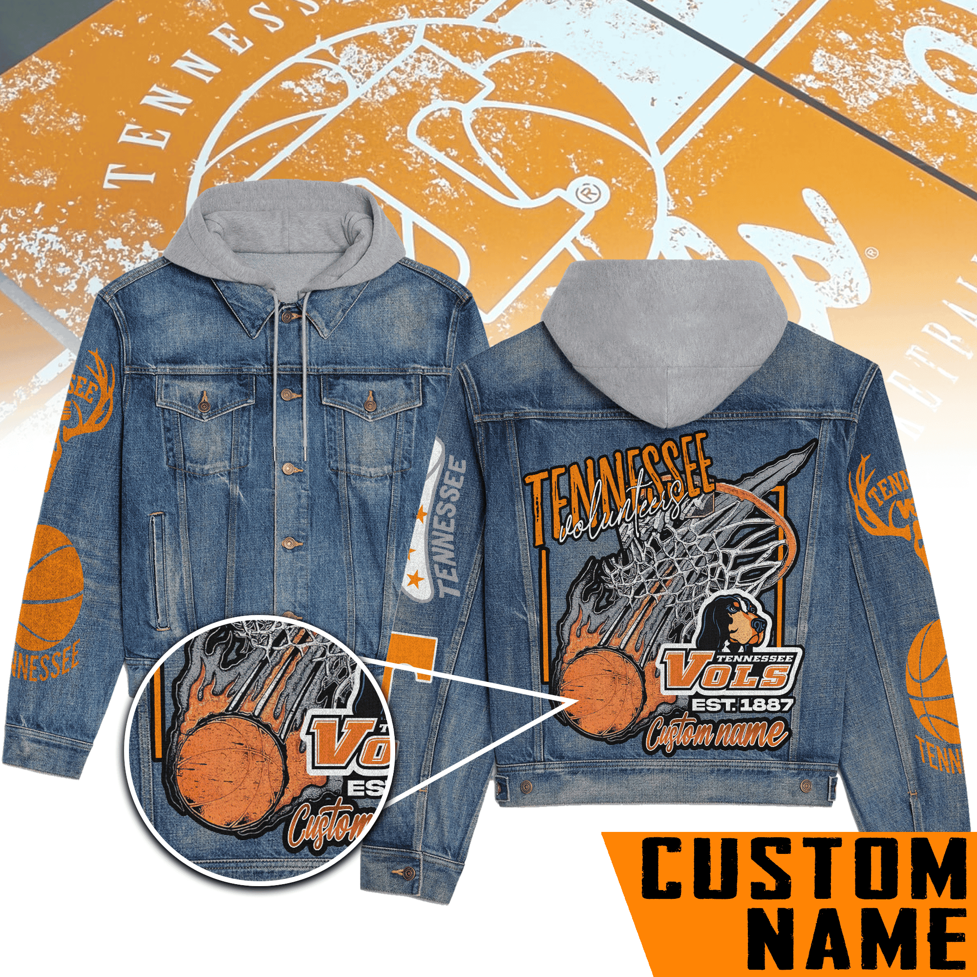Tennessee Volunteers Premium Hooded Denim Jacket Best Denim Jacket For Layering