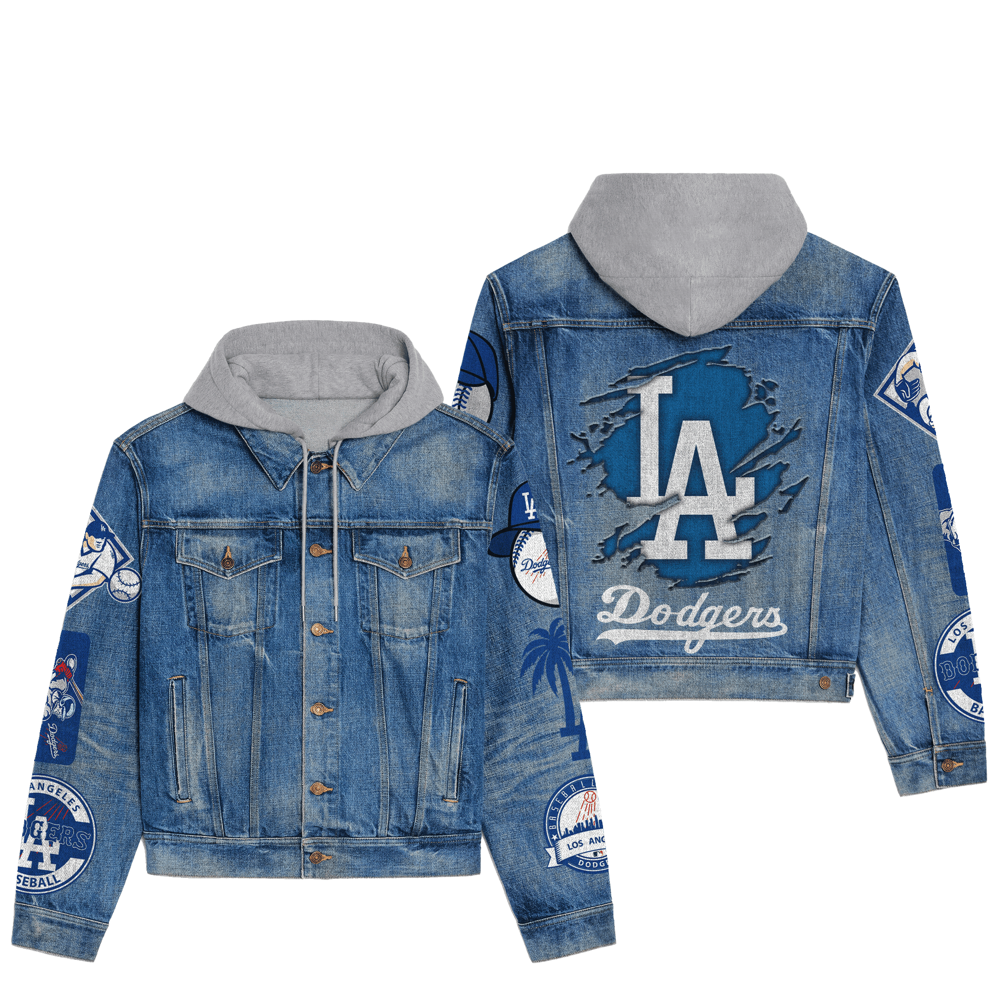Los Angeles Dodgers Premium Hooded Denim Jacket Best Denim Jacket For Layering