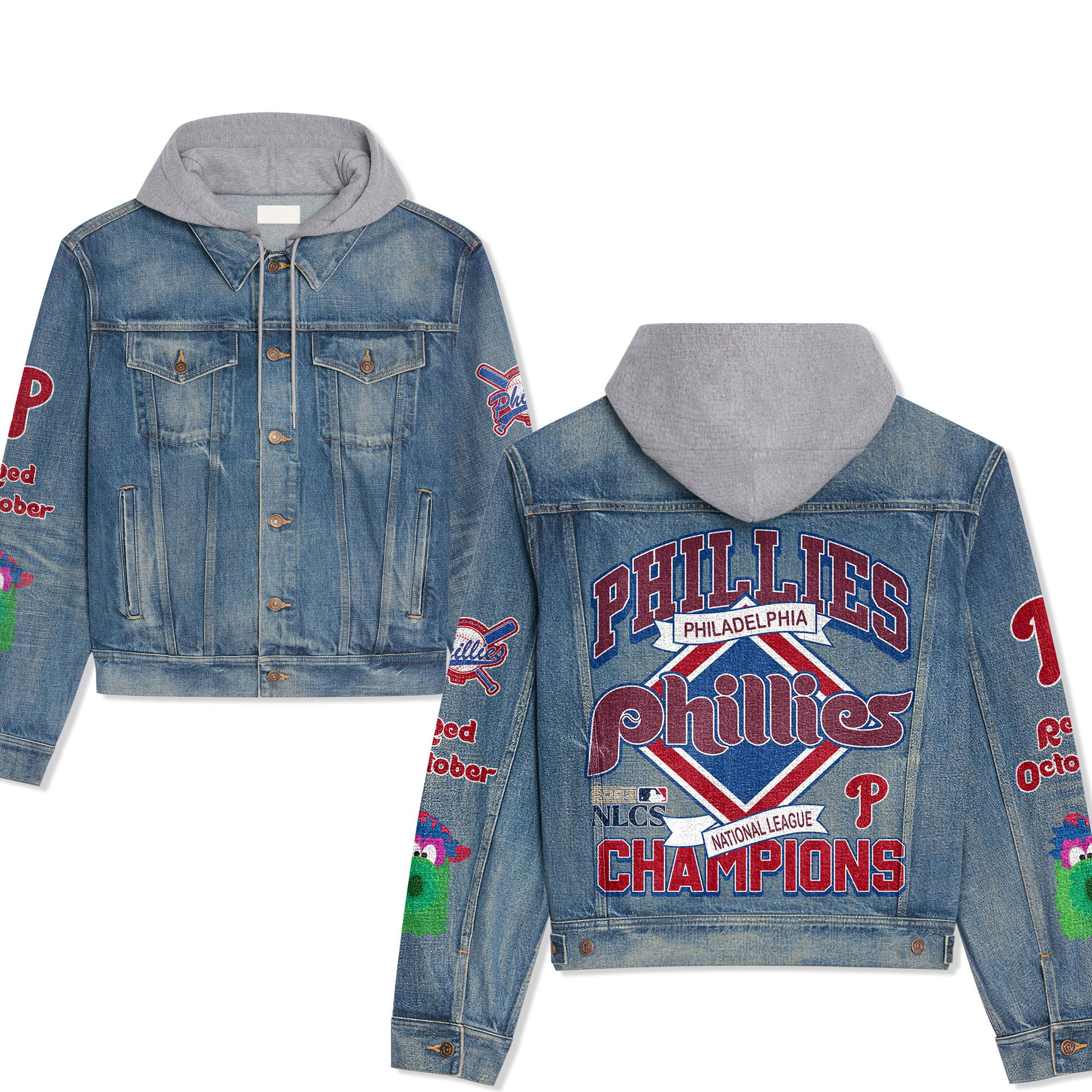 Phidelphia Phillies Premium Hooded Denim Jacket Fall Winter 2025 Jacket For Men Women