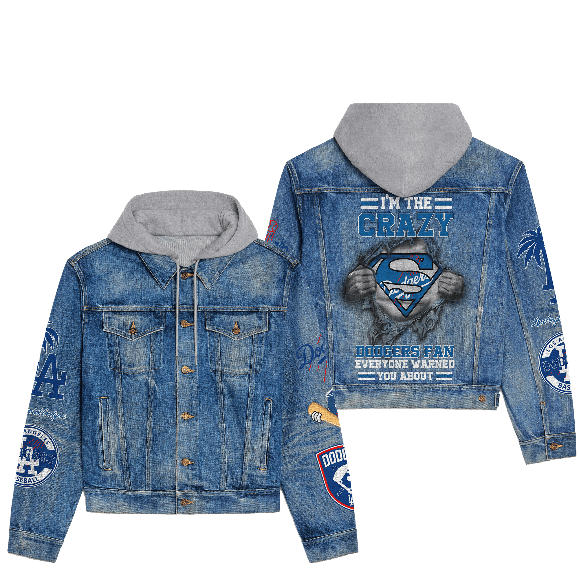 Los Angeles Dodgers Premium Hooded Denim Jacket  Stylish Jackets For Cold Weather