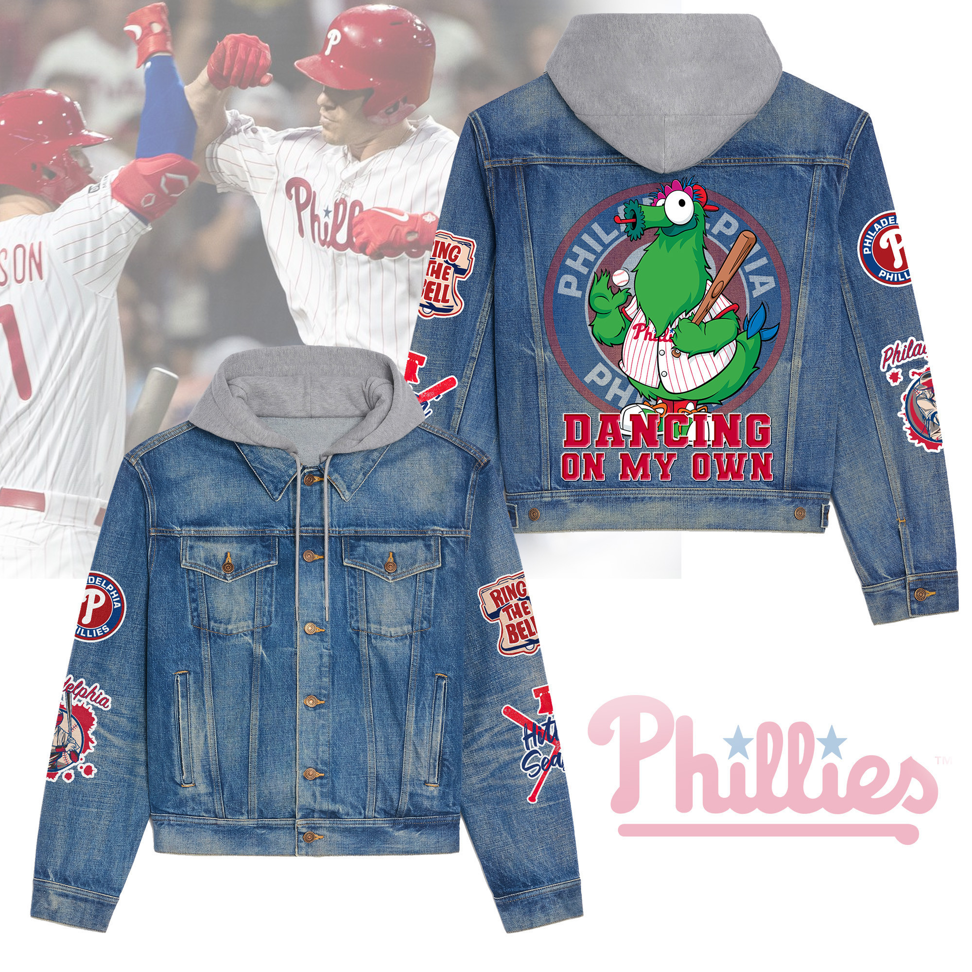 Phidelphia Phillies Premium Hooded Denim Jacket Stylish Denim Jacket For Cold Days