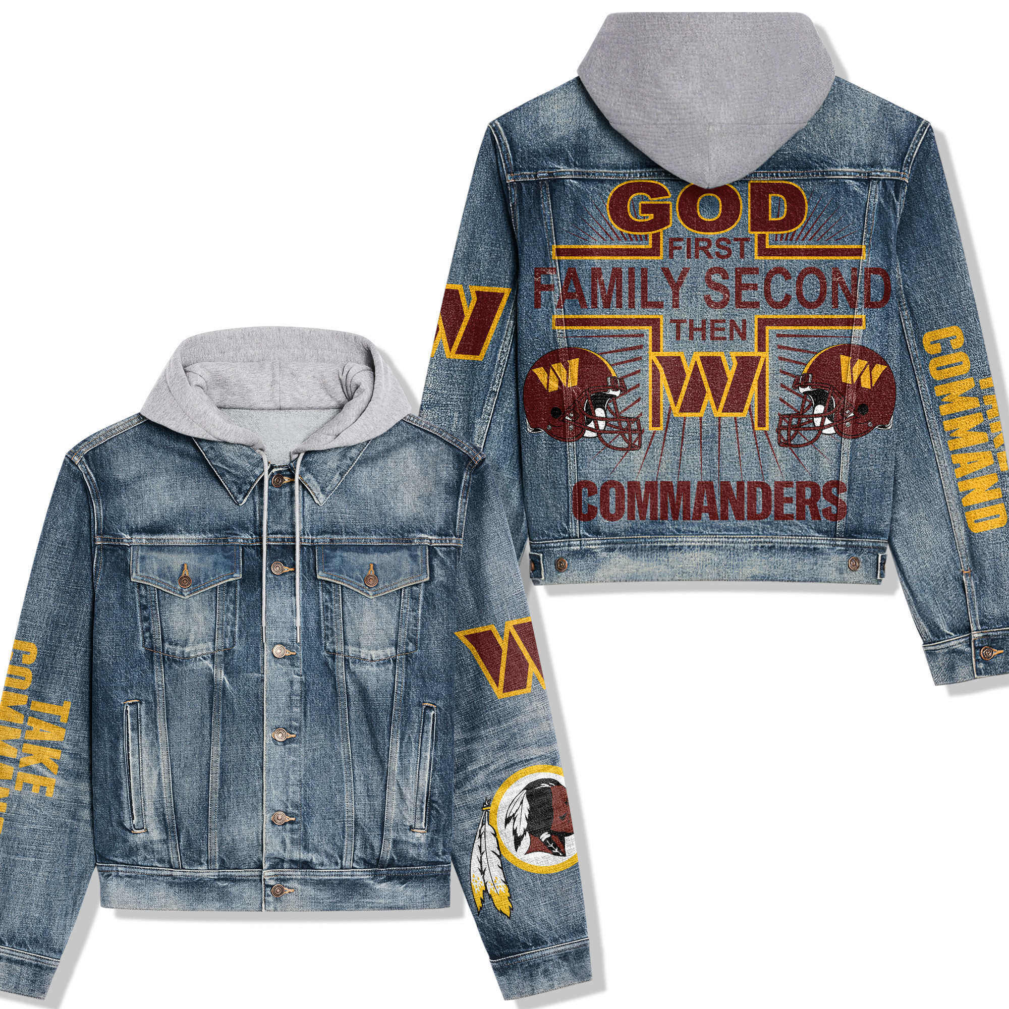 Washington Commanders Premium Hooded Denim Jacket For Men Women Collection Fall And Winter 2025