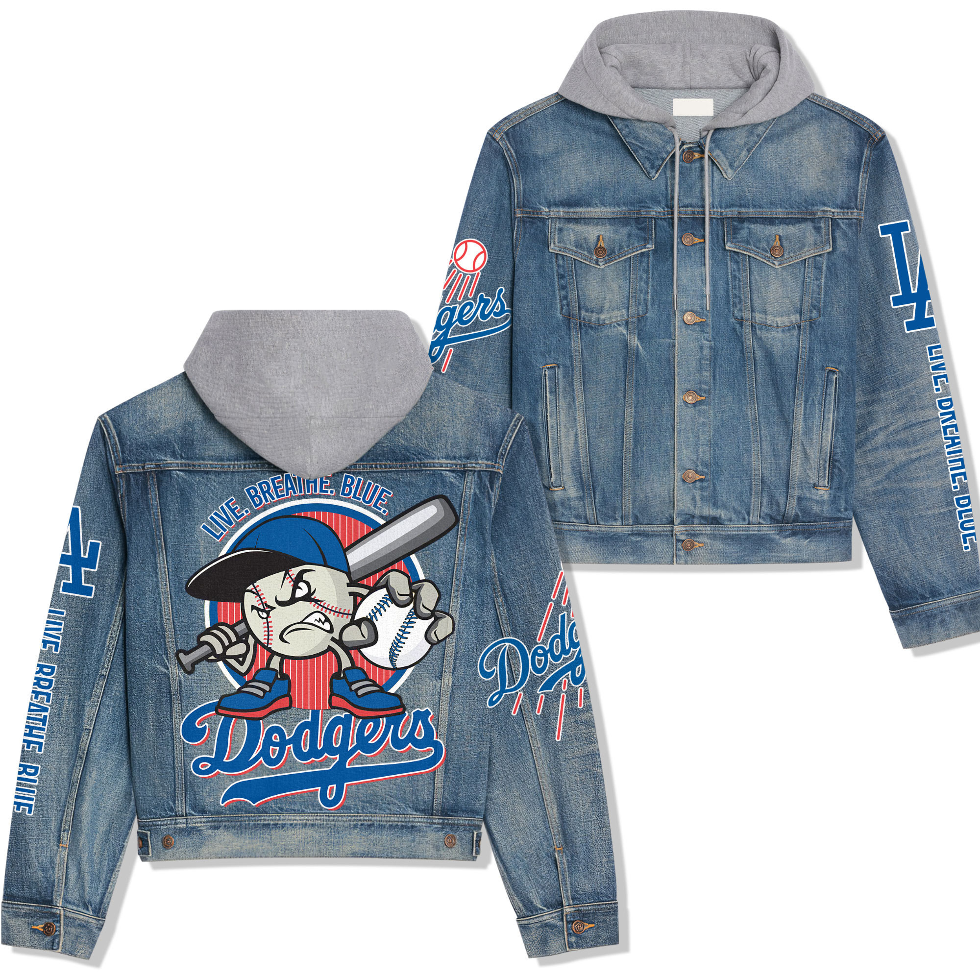 Los Angeles Dodgers Premium Casual Fall Hooded Denim Jackets For Men Women