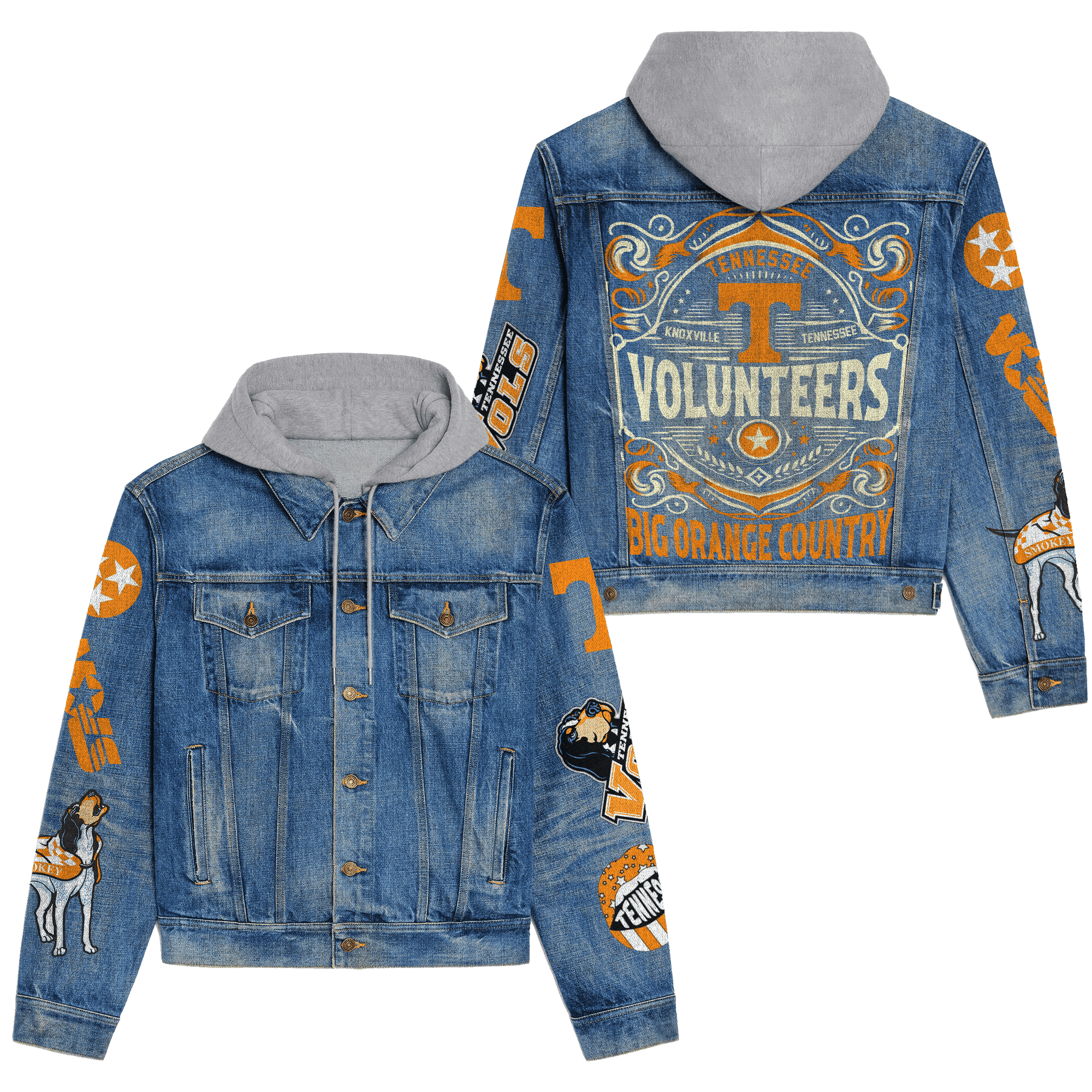 Tennessee Volunteers Premium Hooded Denim Jacket Stylish Denim Jacket For Cold Days