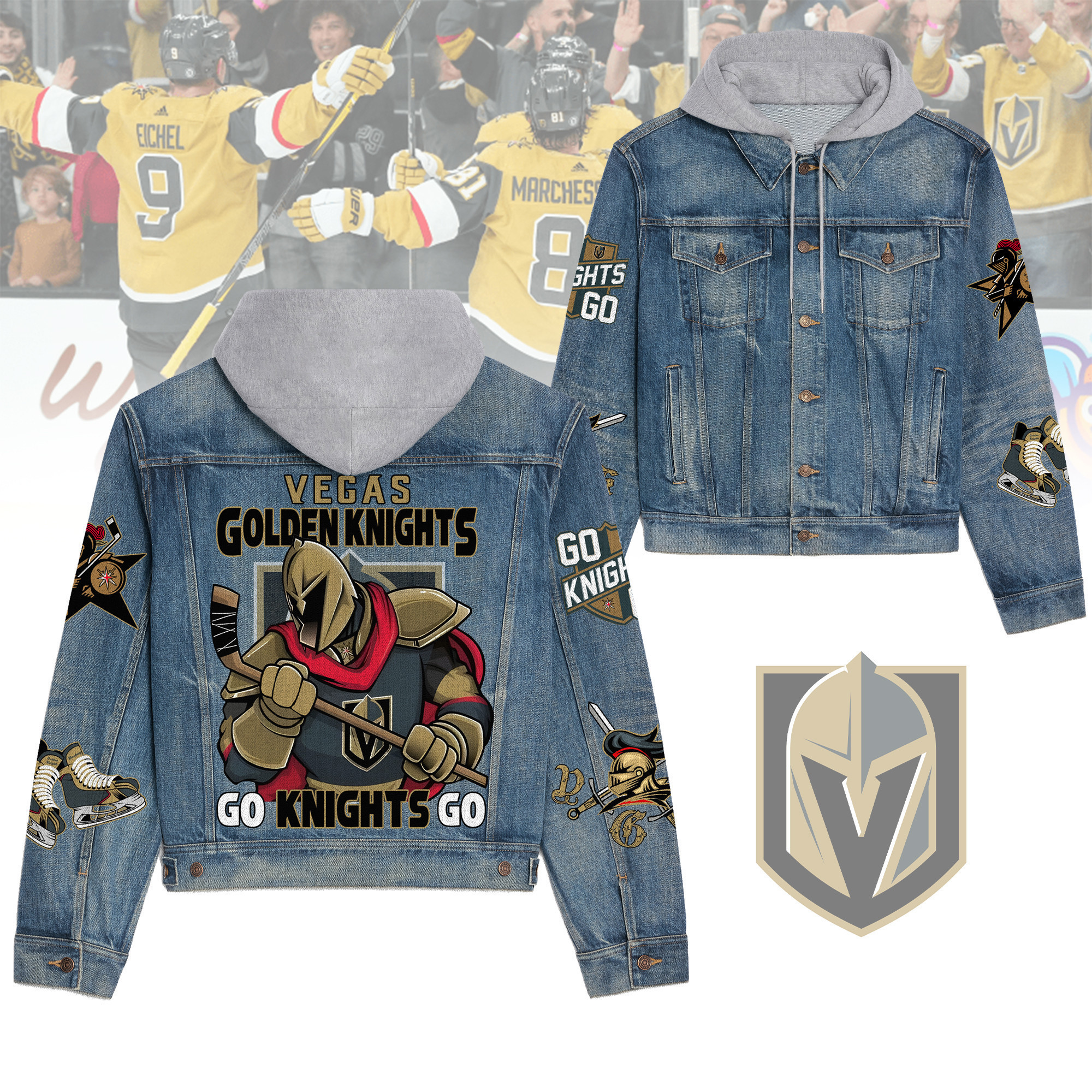Vegas Golden Knights Premium Hooded Denim Jacket