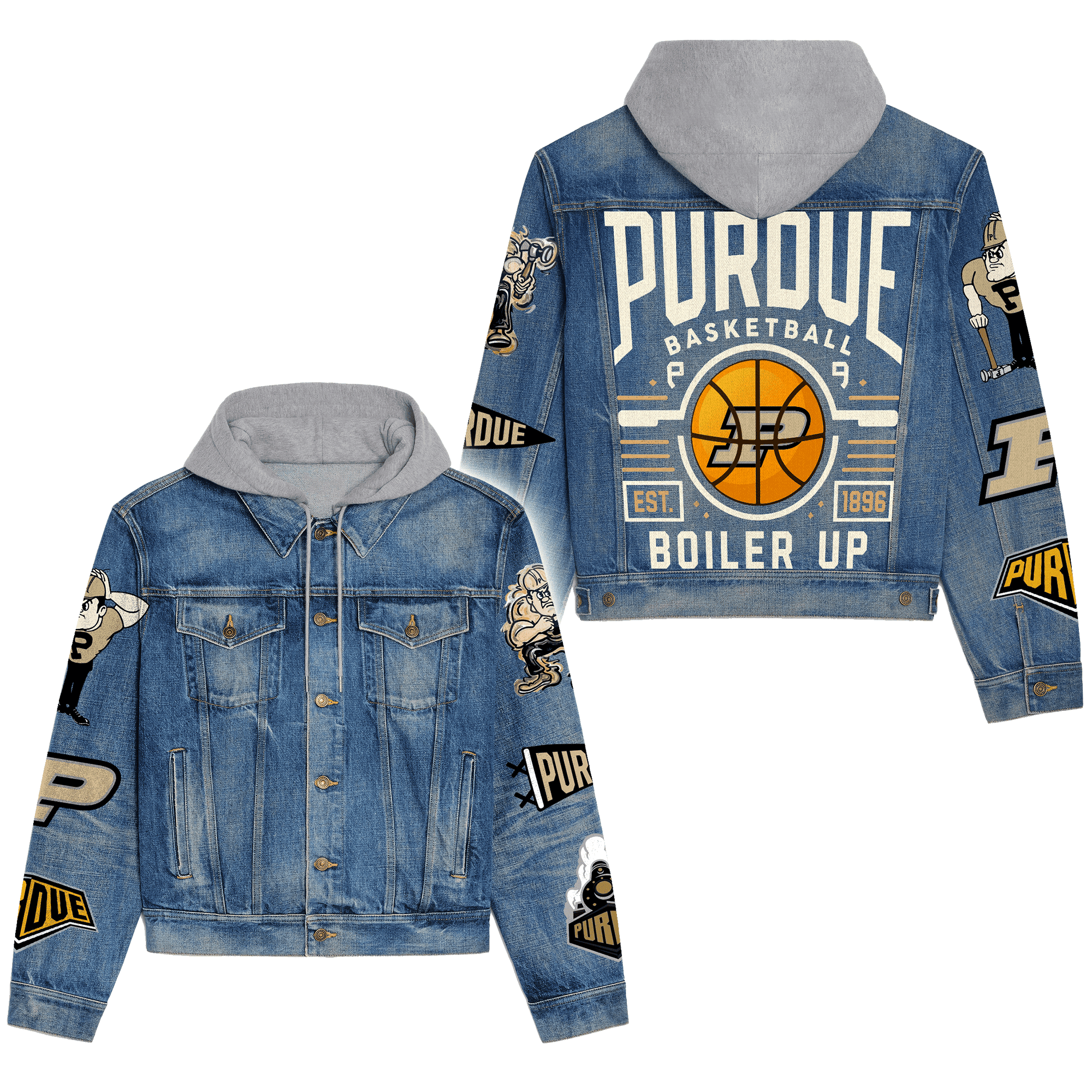 Purdue Boilermakers Premium Casual Fall Hooded Denim Jackets For Men Women