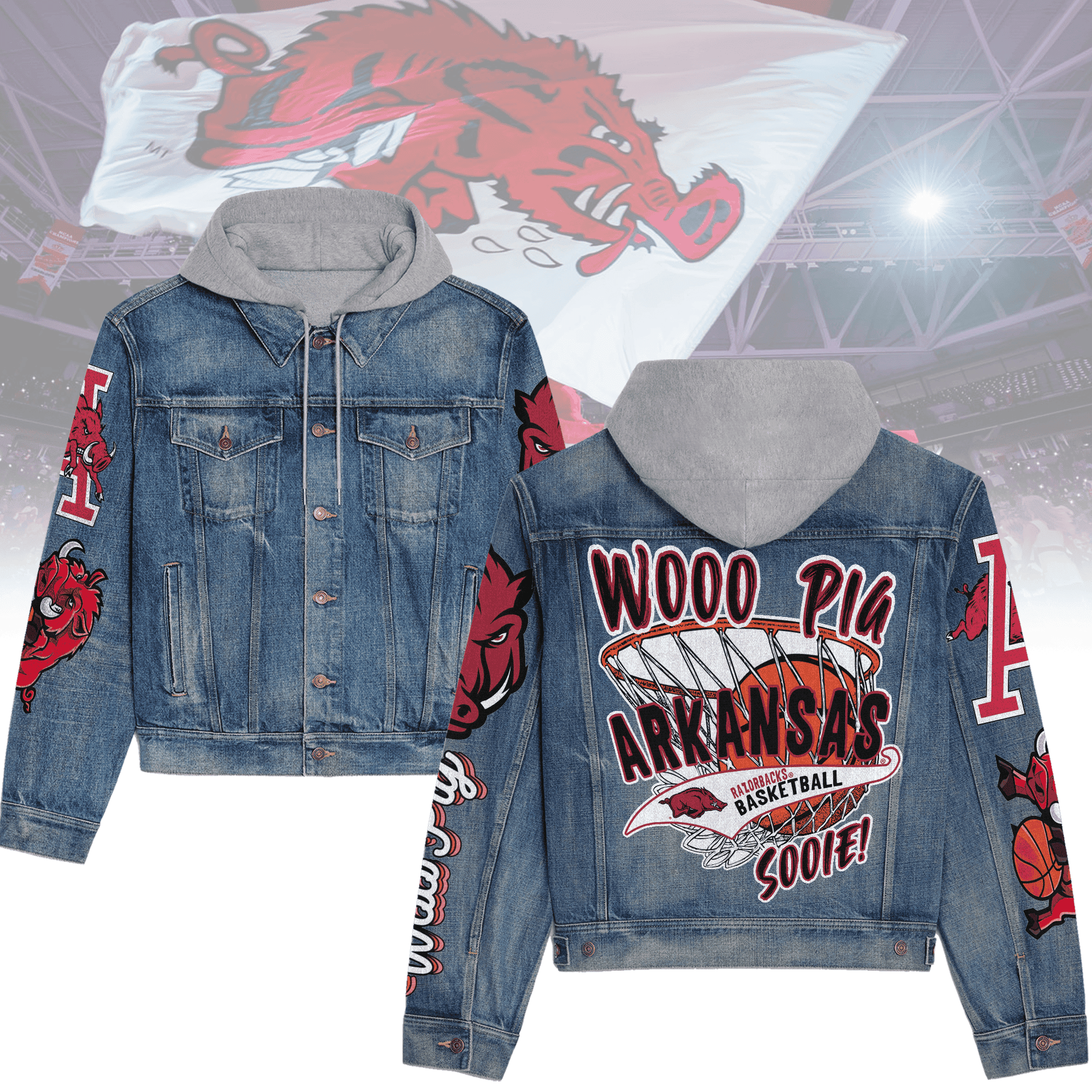 Arkansas Razorbacks Premium Hooded Denim Jacket