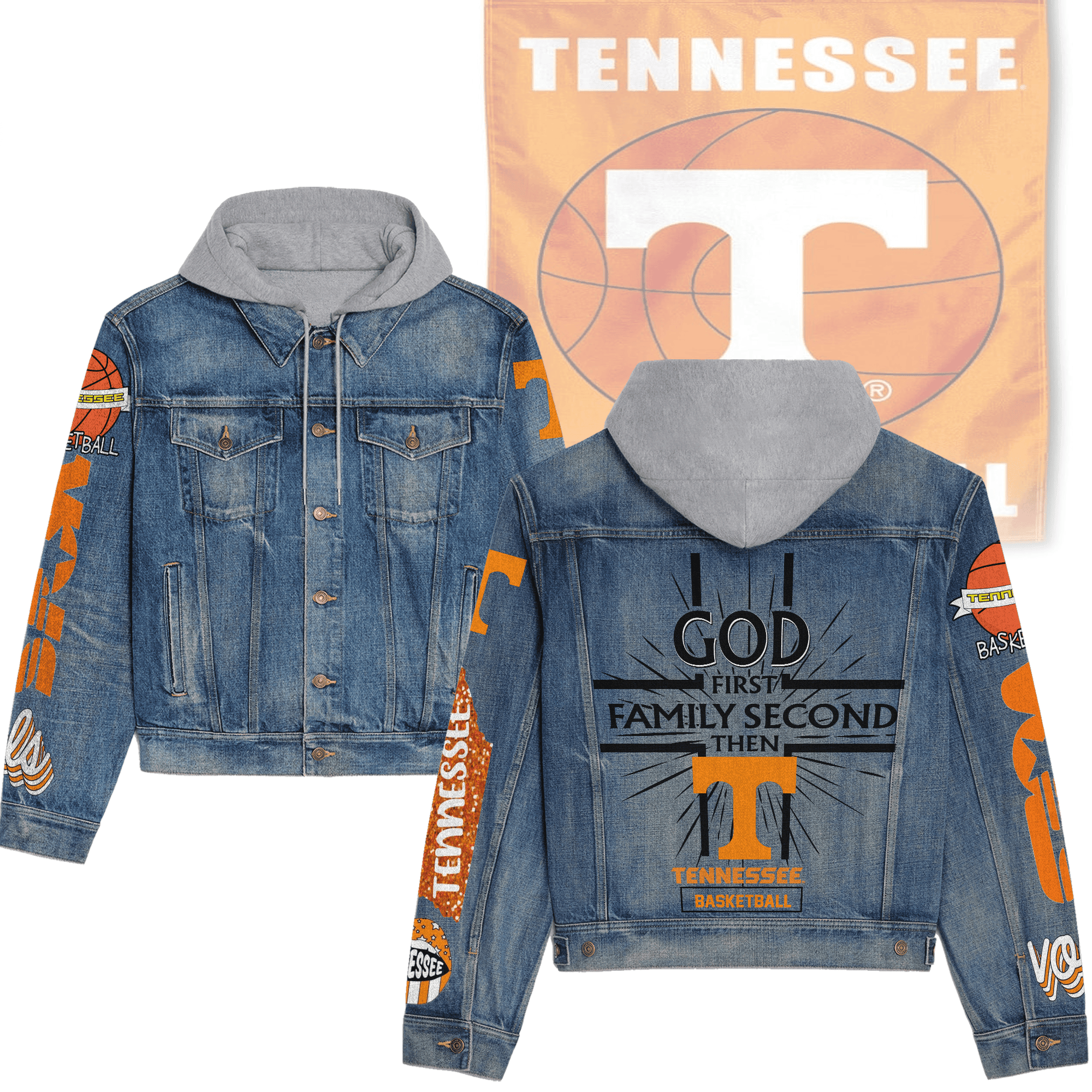 Tennessee Volunteers Premium Casual Fall Hooded Denim Jackets For Men Women