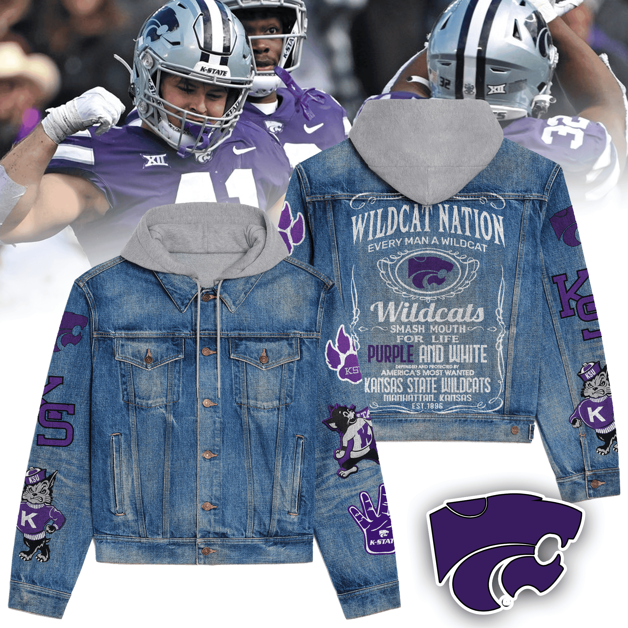 Kansas State Wildcats Premium Hooded Denim Jacket