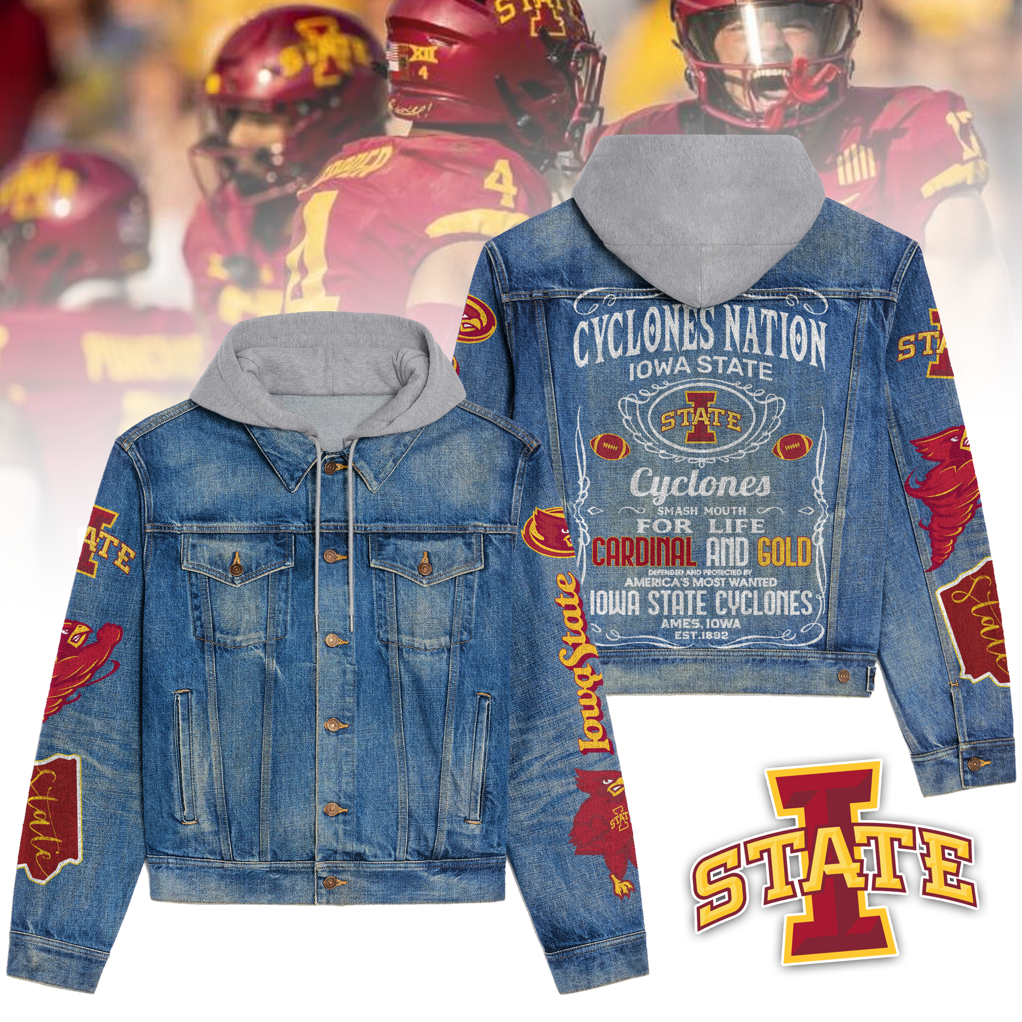 Iowa State Cyclones Premium Hooded Denim Jacket