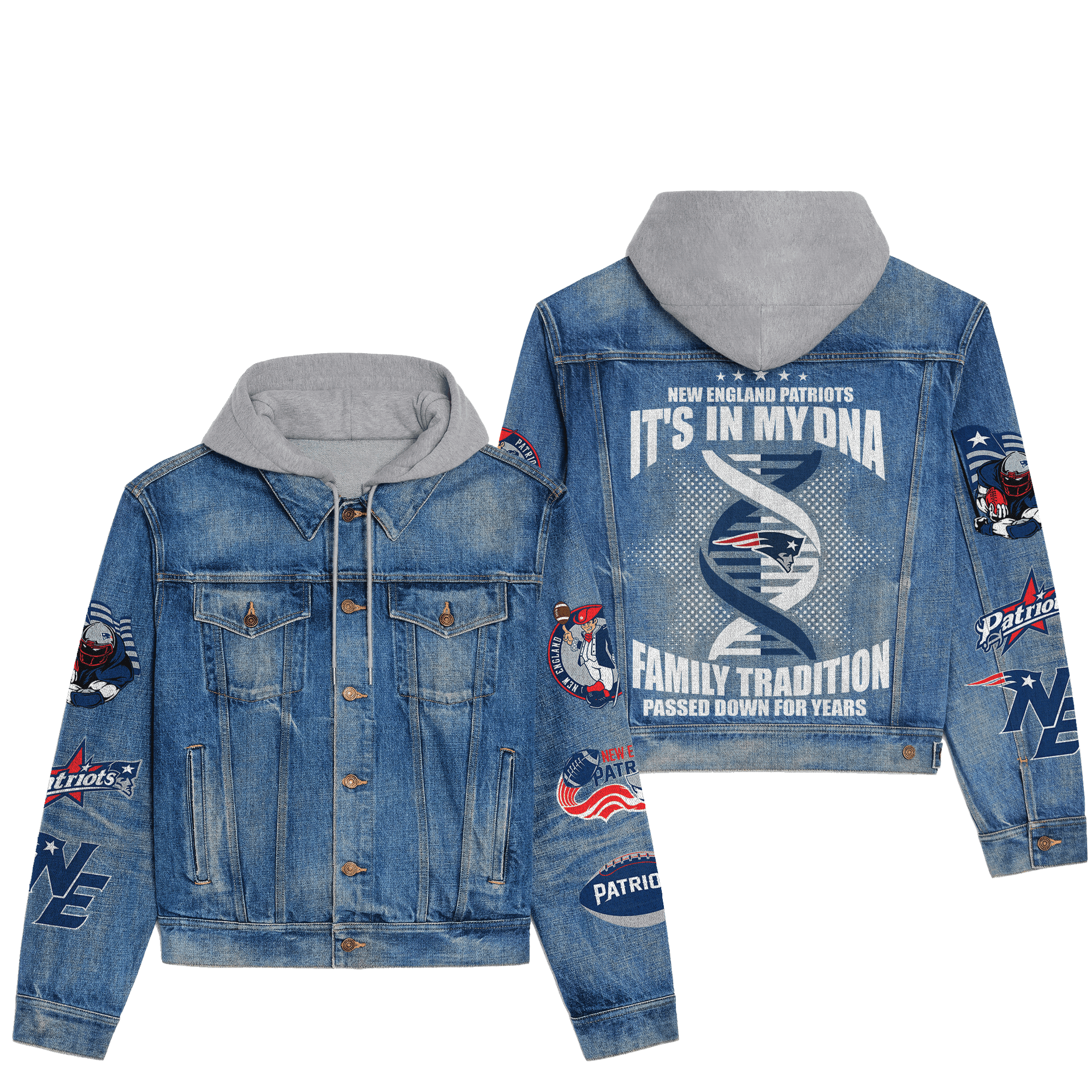New England Patriots Premium Hooded Denim Jacket For Men Women Collection Fall And Winter 2025