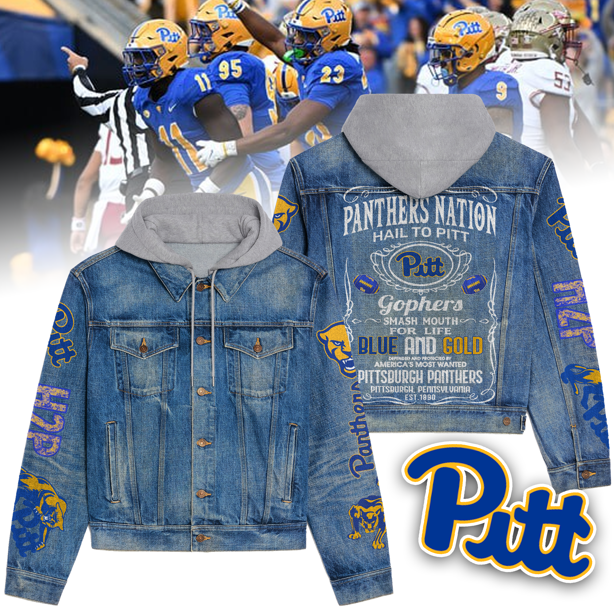 Pittsburgh Panthers Premium Hooded Denim Jacket