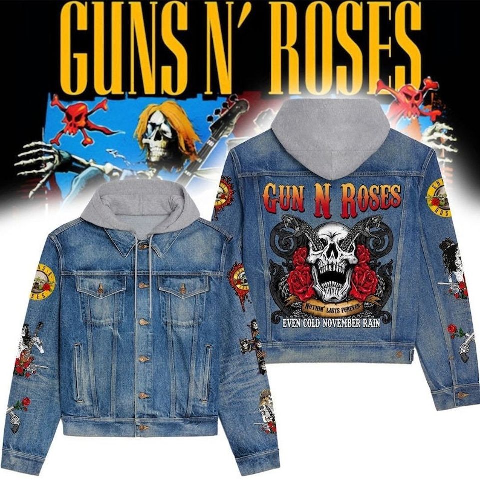 Guns N' Roses Rock Band Tour Hooded Denim Jacket Best Fall Jackets 2025 For Men And Women For Fans