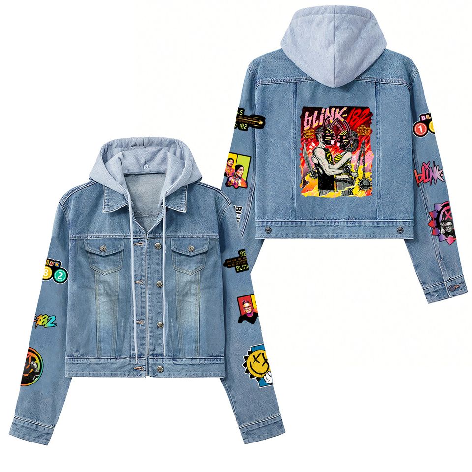 B182 Pop Punk Band Spooky Hooded Denim Jacket Best Fall Jackets 2025 For Men And Women