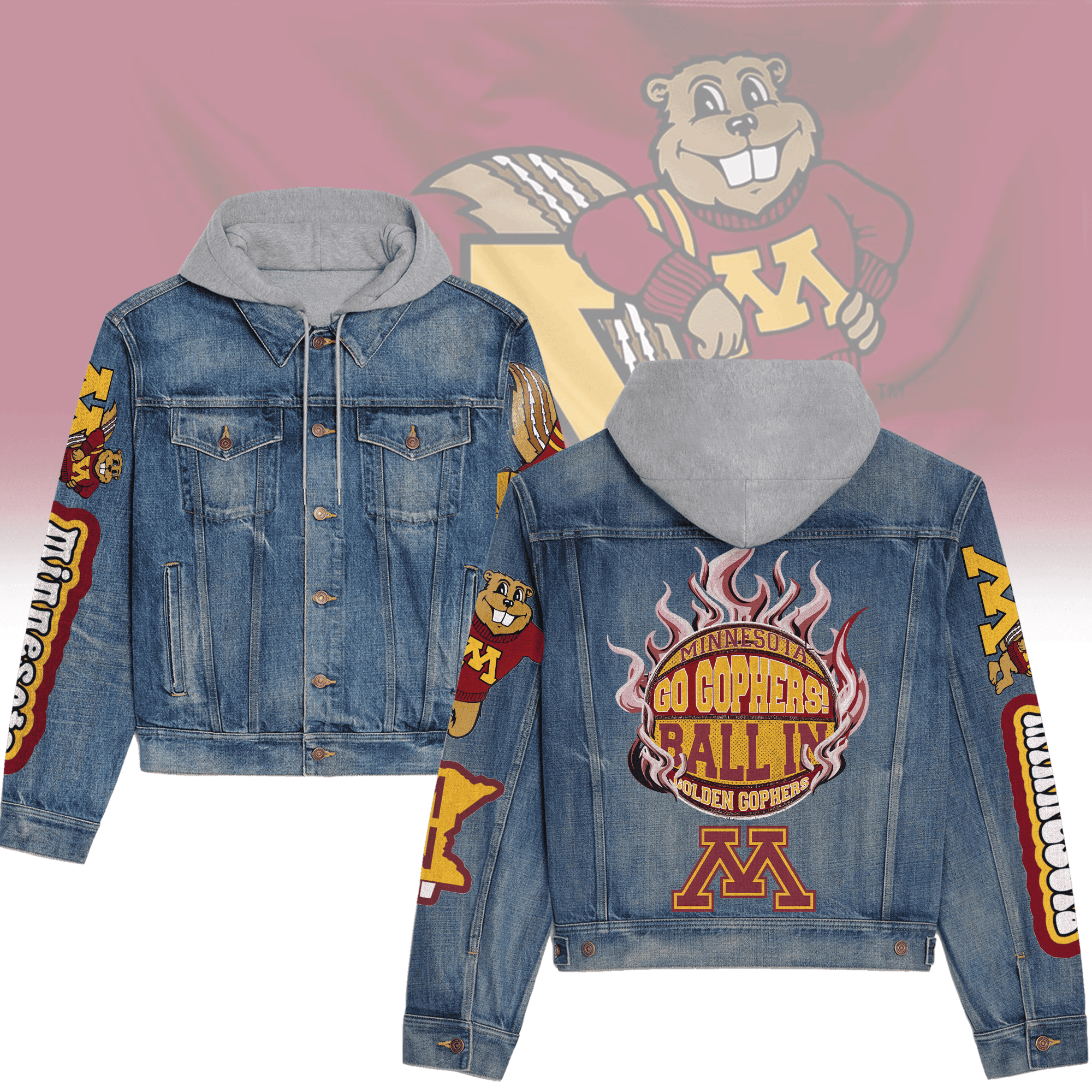 Minnesota Golden Goers Premium Hooded Denim Jacket