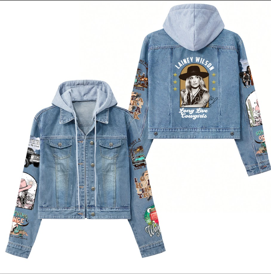 Lainey Wilson Long Live Cowgirls Hooded Denim Jacket Best Fall Jackets 2025 For Men And Women