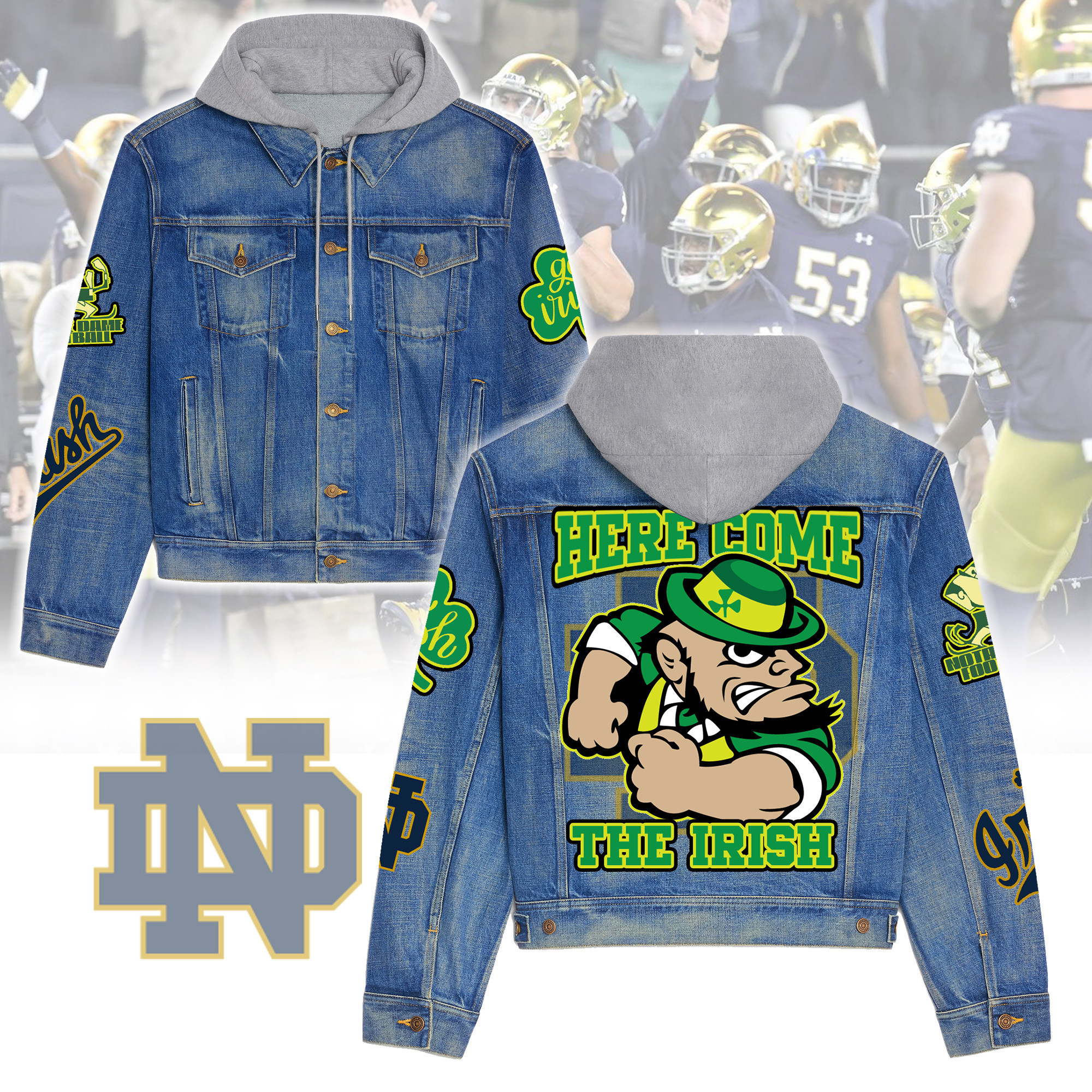 Notre Dame Fighting Irish Premium Hooded Denim Jacket New Collection