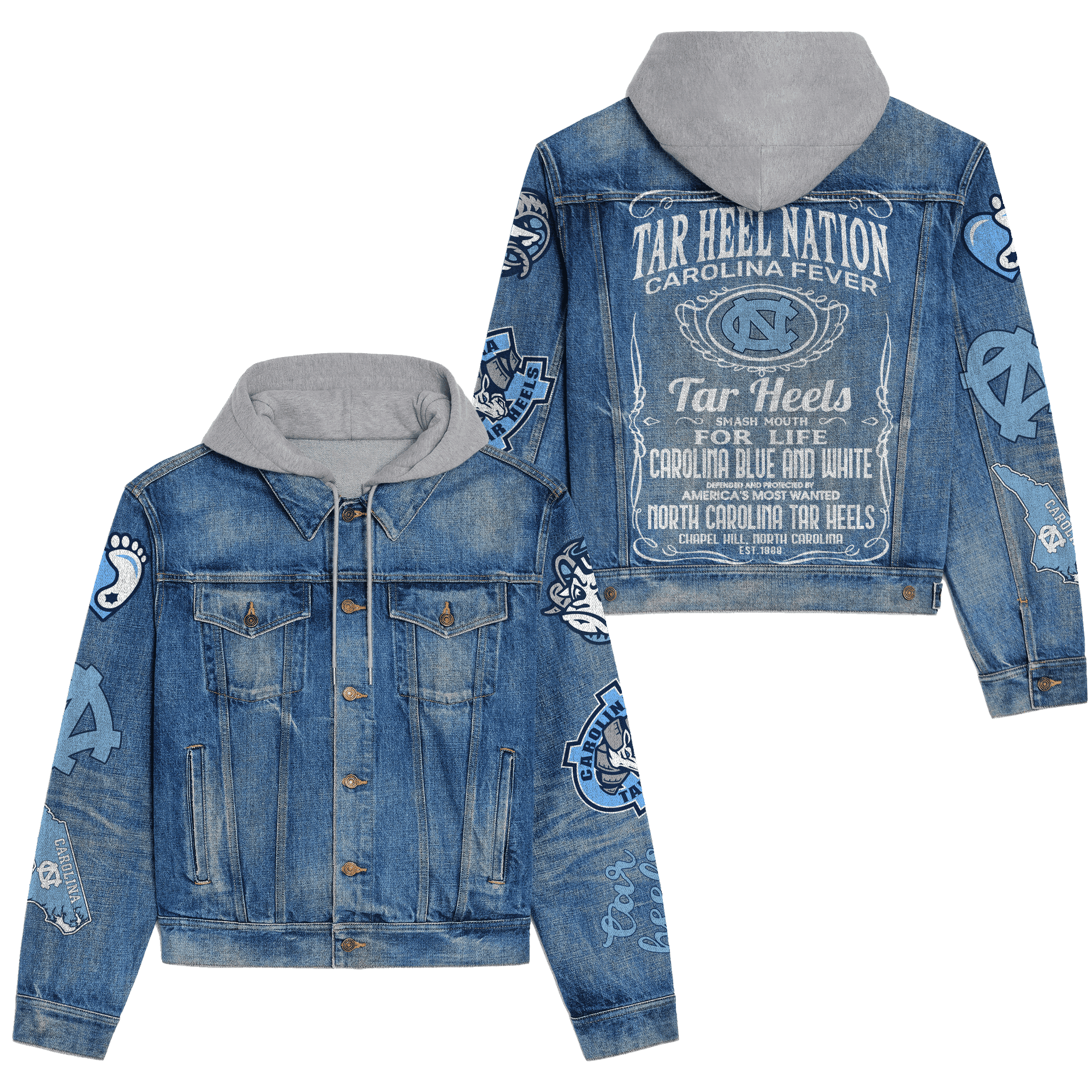 North Carolina Tar Heels Premium Hooded Denim Jacket For Men Women Collection Fall And Winter 2025