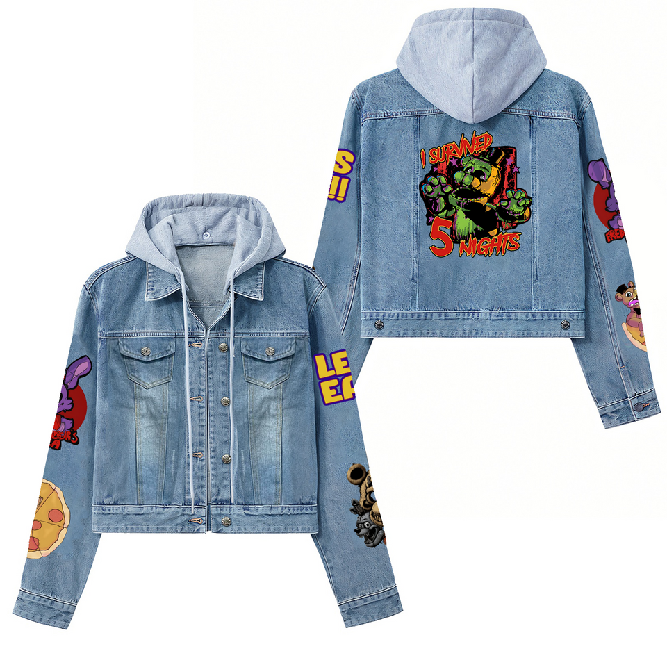 Halloween Five Nights At Freddy Hooded Denim Jacket For Men Women 